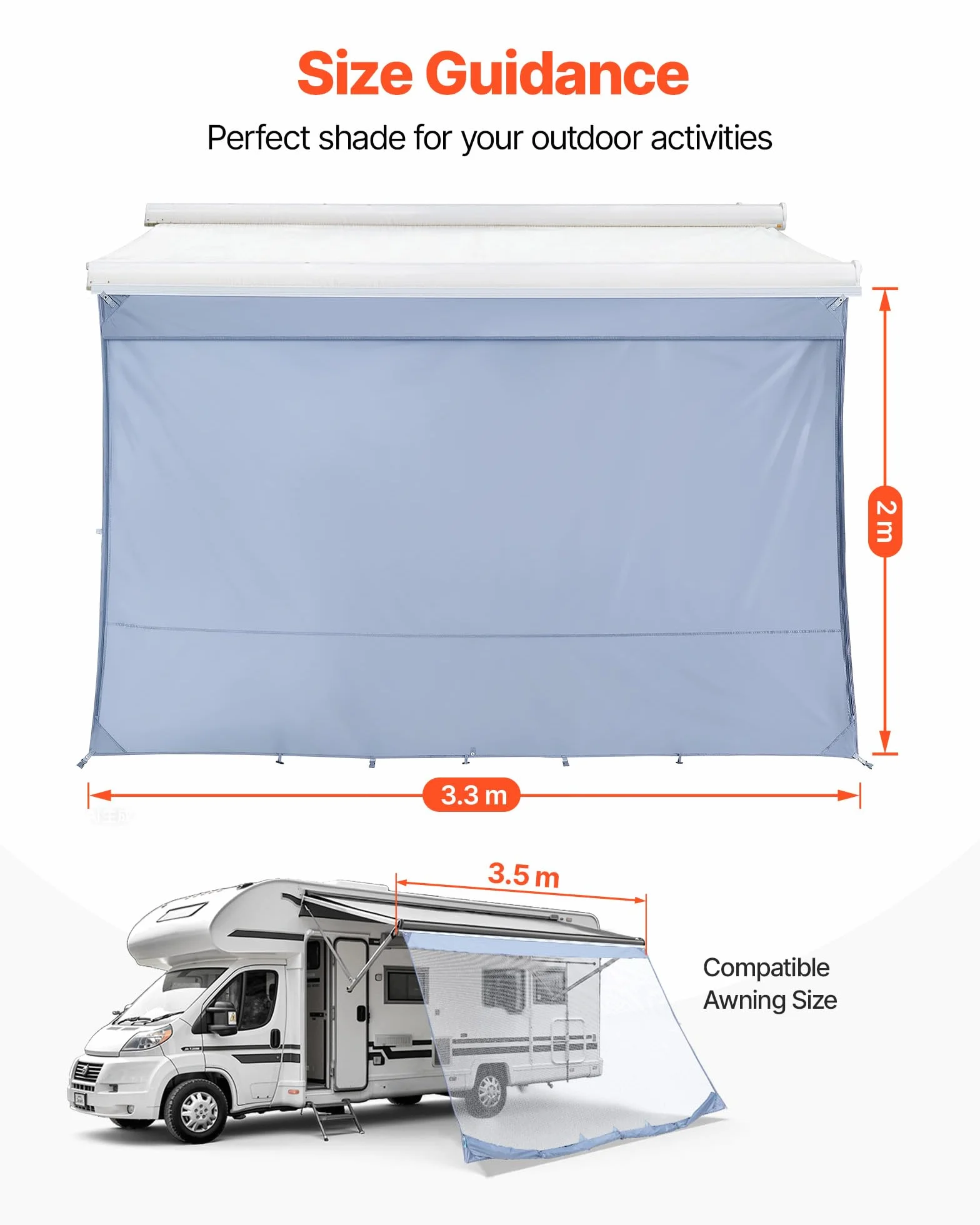 VEVOR Pannello Frontale Tenda da Sole UV50+ 2 x 3,3 m Poliestere Frangisole Campeggio