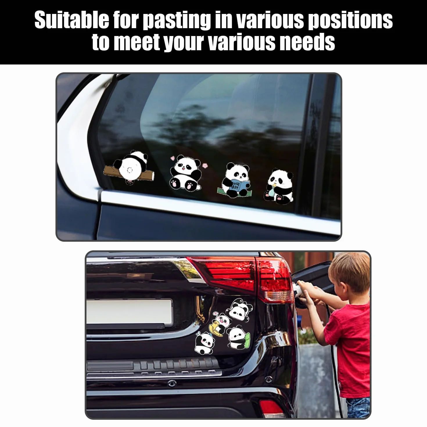 12 Adesivi di Avvertimento Panda, Adesivi Riflettenti, PVC, Nero, Moderni, Per Auto e Album di Ritagli
