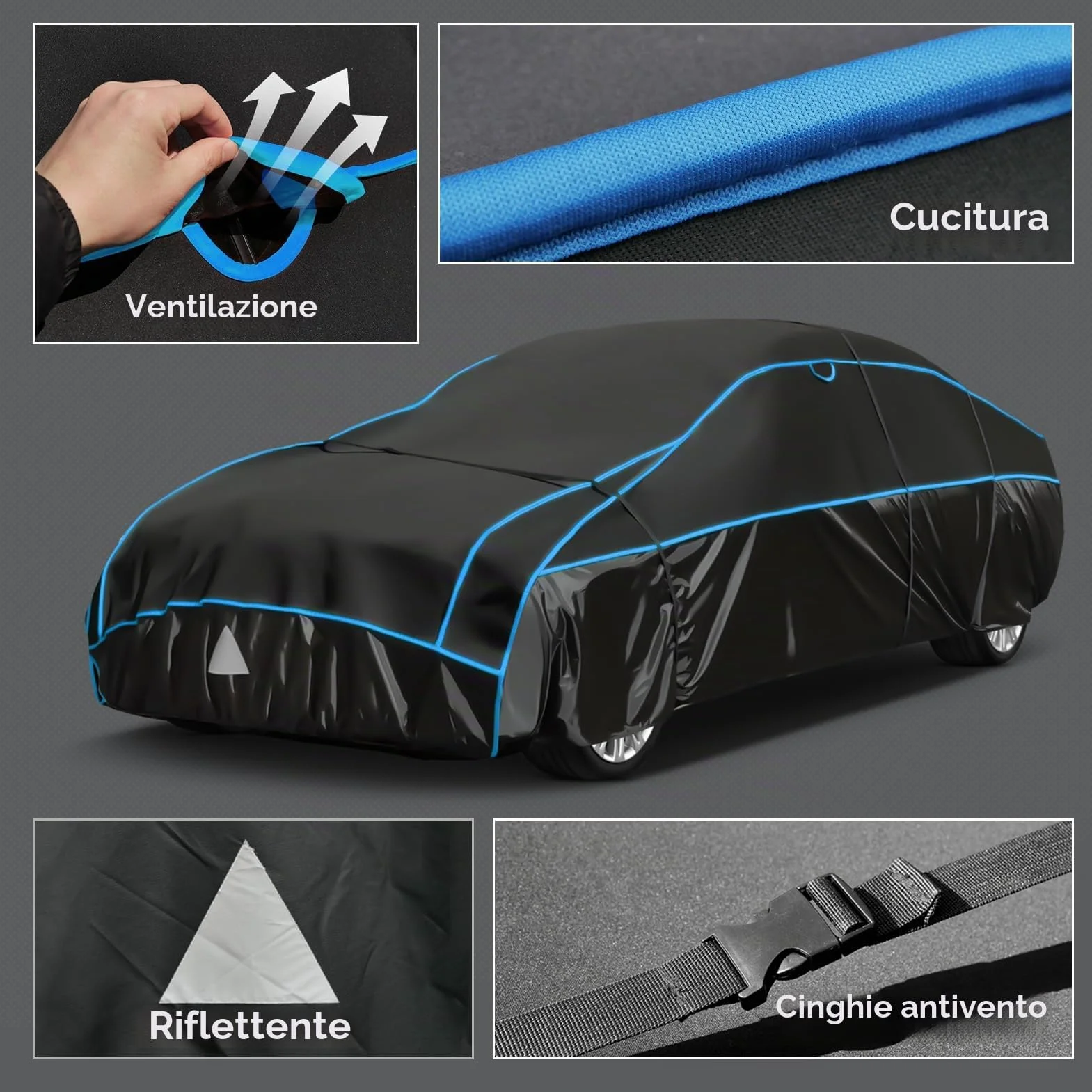 Telo Copriauto Antigrandine, Holthly Copertura Impermeabile Anti UV Vento Antipolvere, Copri Protezione Grandine Adatto per Coupé/Berlina Fino 420 a 450 cm 3M