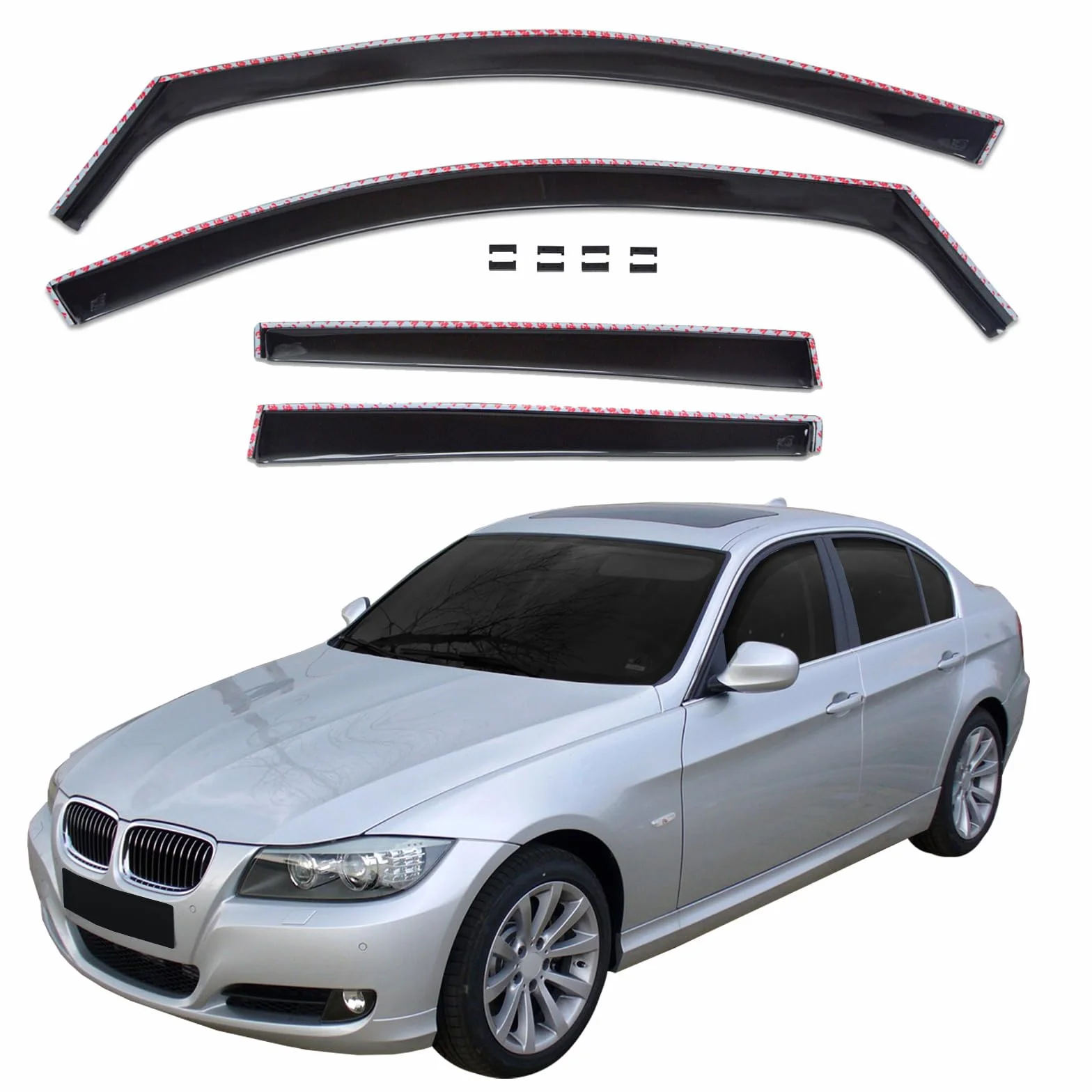 Deflettori d'Aria per BMW 3 Series E90 2005-2012, Set da 4 Pezzi, Antiturbo Antivento Antipioggia, Nero Fumé