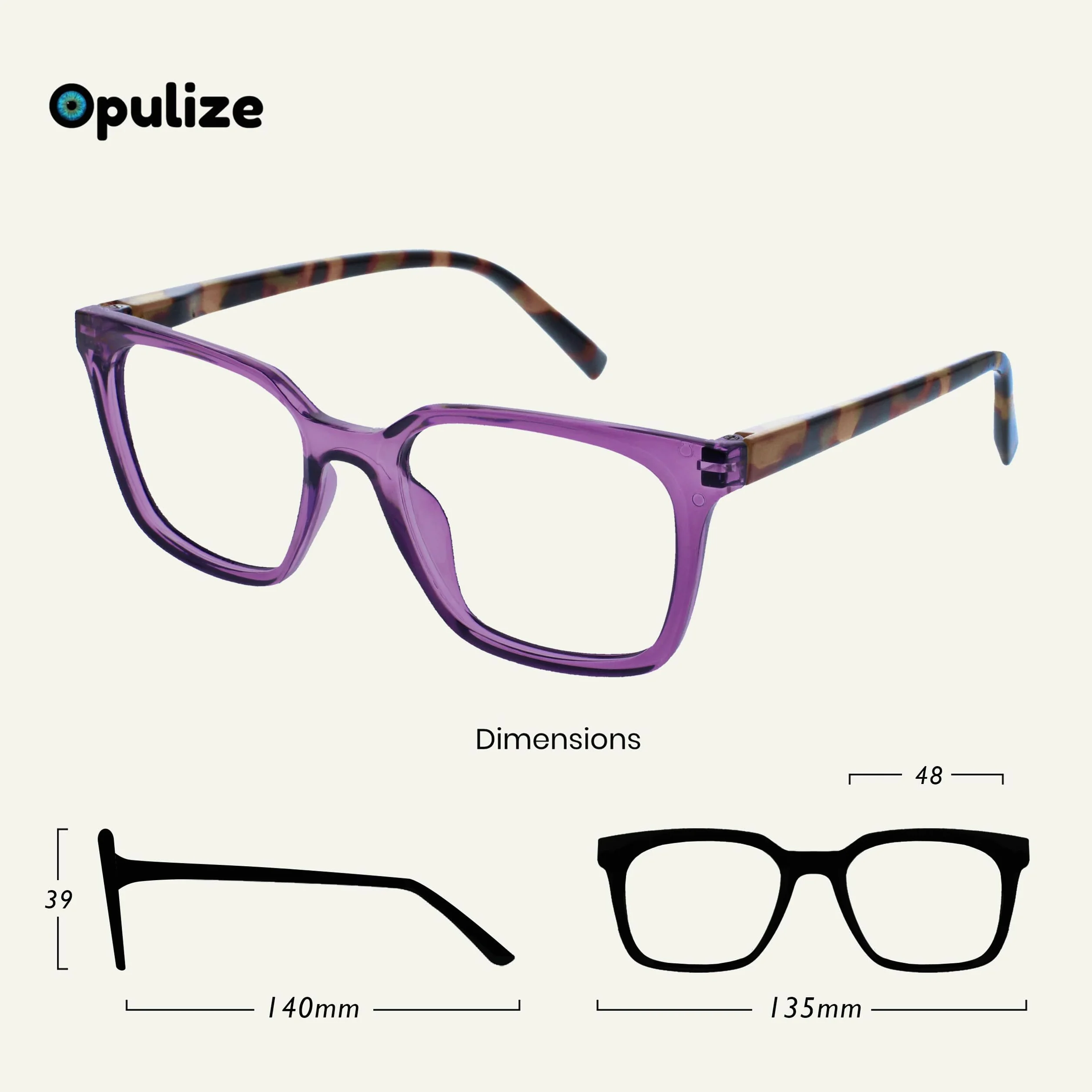 OPULIZE KOI Occhiali da Lettura +2.50 Montatura Rettangolare Grande Viola Cerniere a Molla