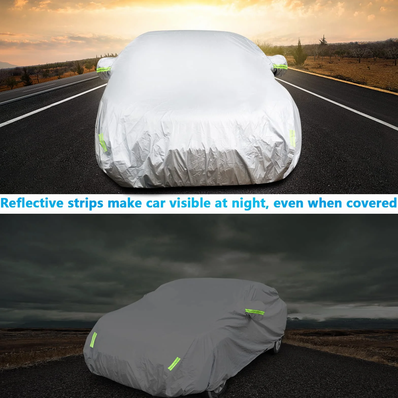 Copertura Auto Universale Complete 190T Impermeabile E Traspirante Resistente Al Calore Graffi Pioggia Neve Con Tasca Specchio E Strisce Riflettenti (Adatto Sedan 4,3-4,8m)