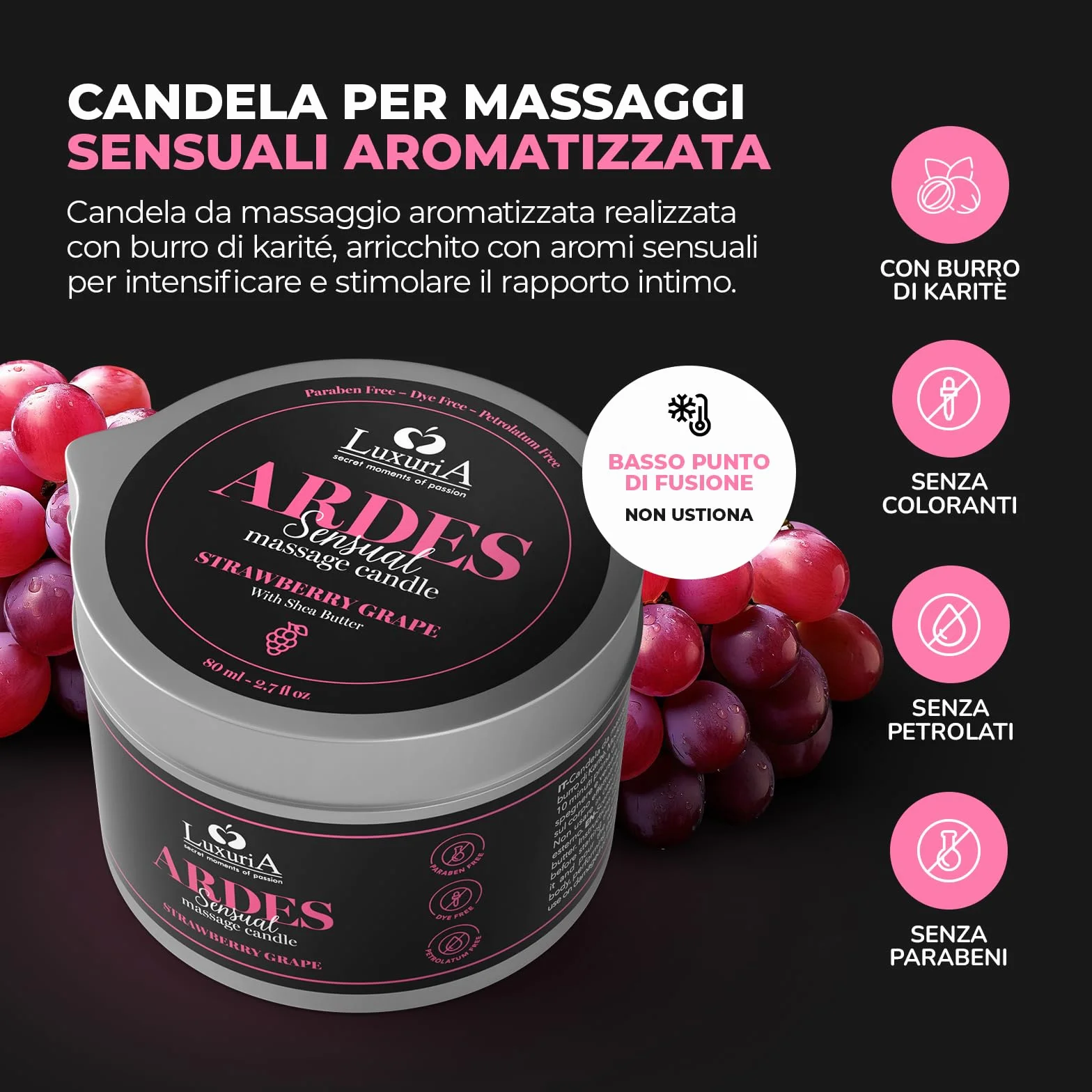 Ardes Massage Candle Sensuale Aromatizzata Uva Fragola