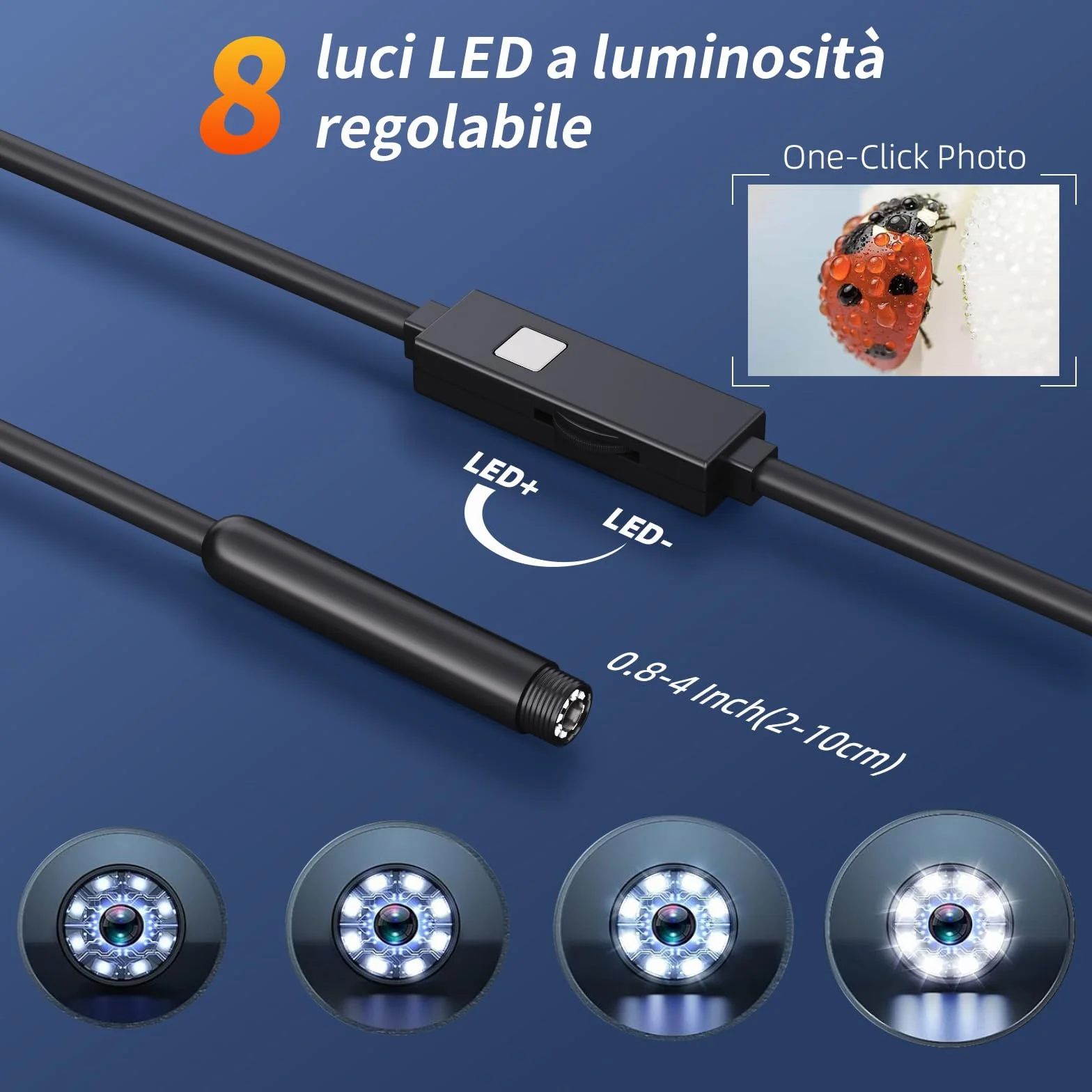 Aopick Endoscopio Smartphone 1920P HD Telecamera Endoscopica IP67 Impermeabile 5M Cavo Semirigido per Android iOS