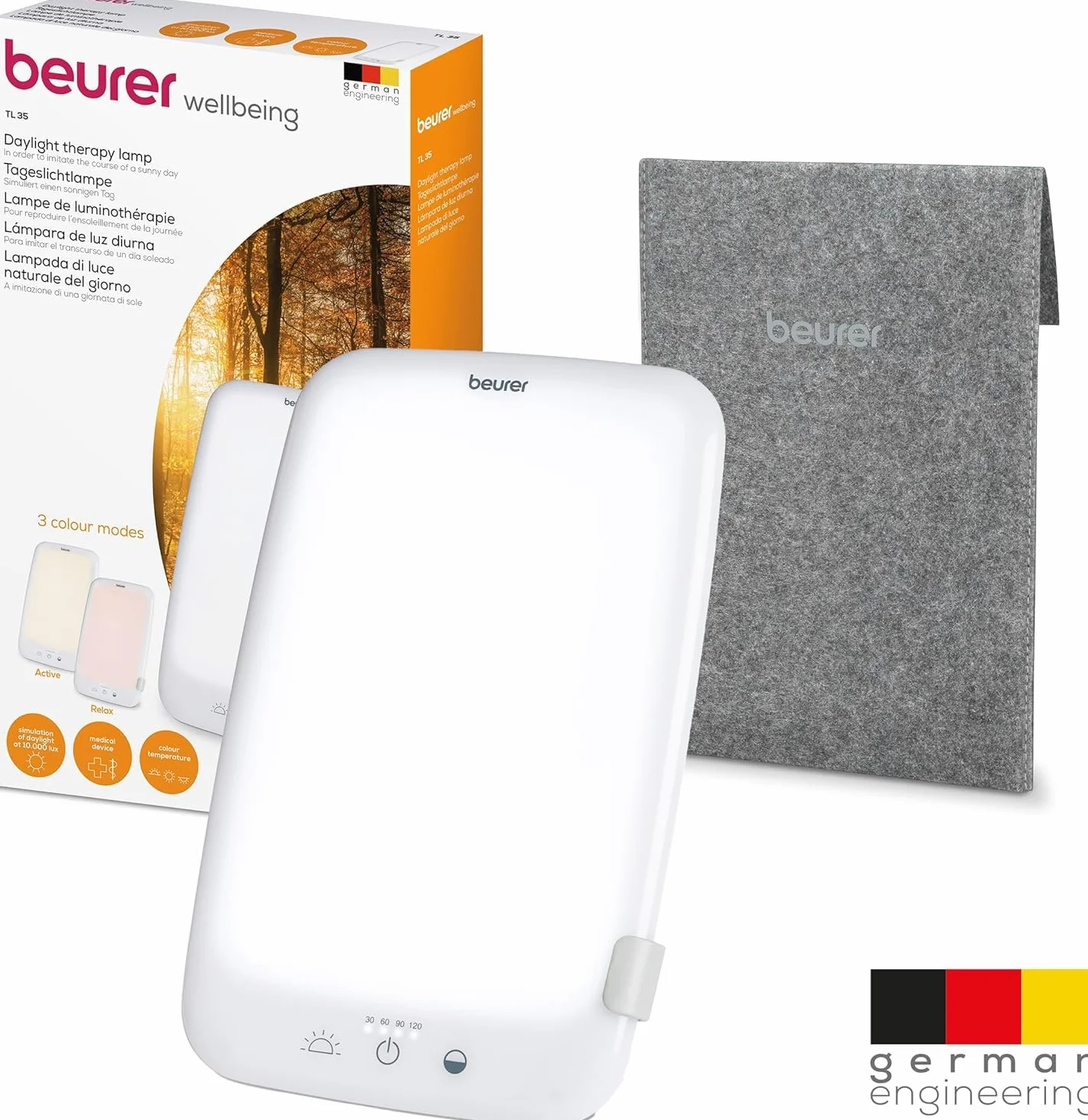 Beurer TL 35 Lampada SAD 10.000 Lux luce diurna 3 temperature colore base rimovibile bianco