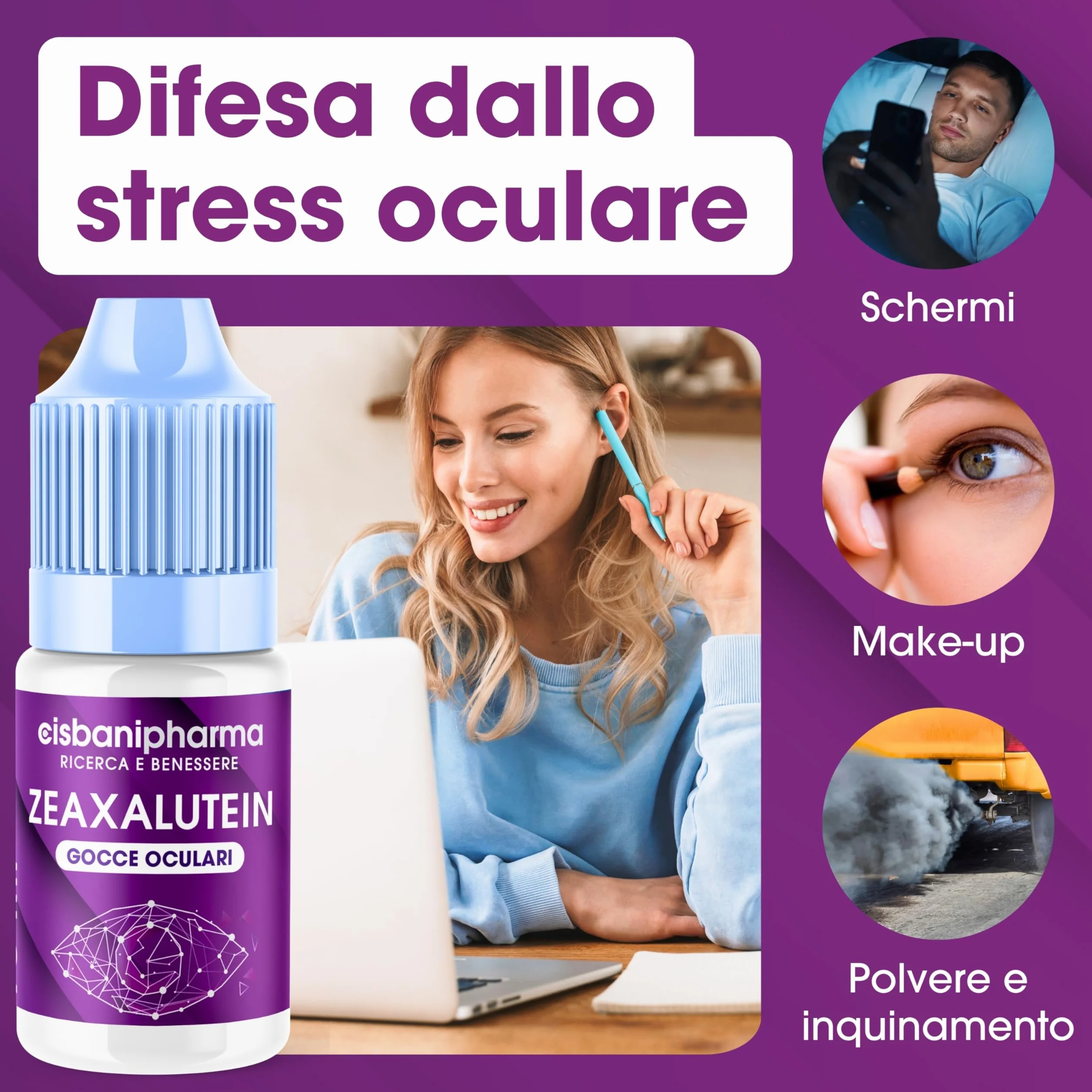 CISBANI PHARMA Collirio Idratante per Occhi Secchi 10 ml con Acido Ialuronico, Camomilla e Mirtillo - Zeaxalutein