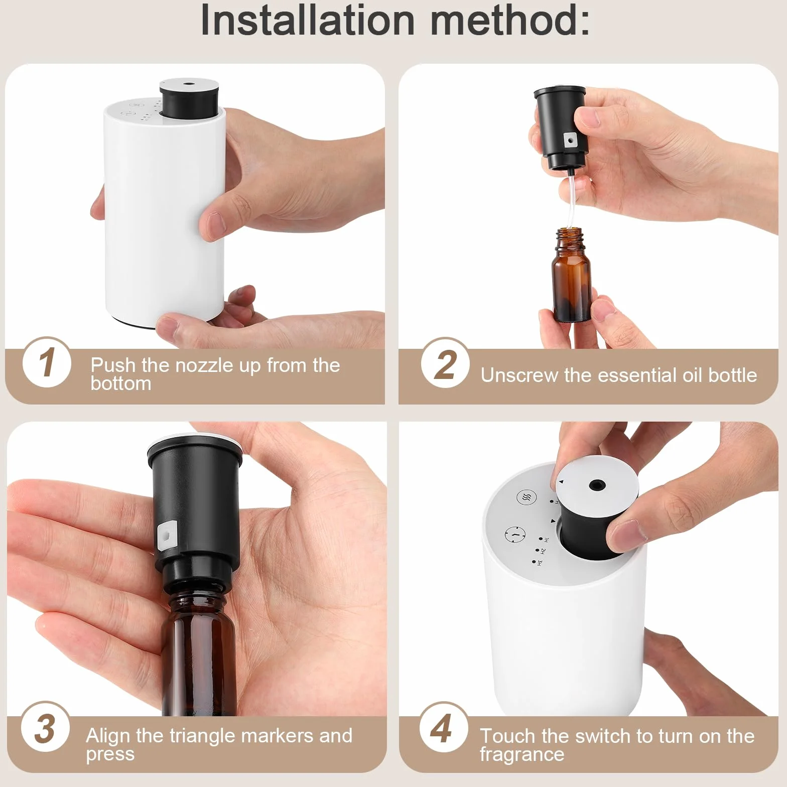 Nebulizzatore di oli essenziali, diffusore di aromi per casa auto ufficio, batteria USB, modalità 1/2/3H