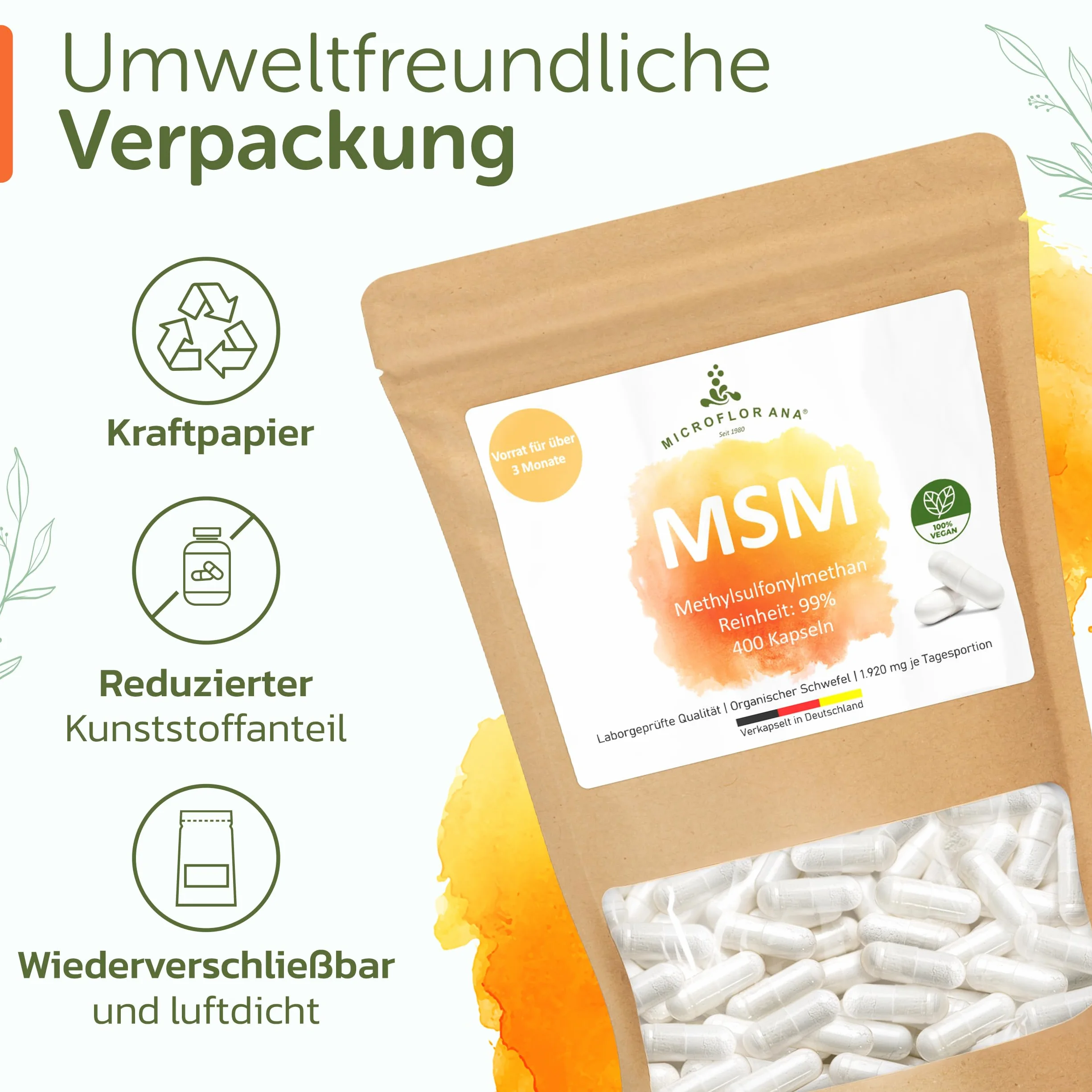 Capsule MSM 480 mg 400 pezzi Metilsulfonilmetano Zolfo Prodotto in DE