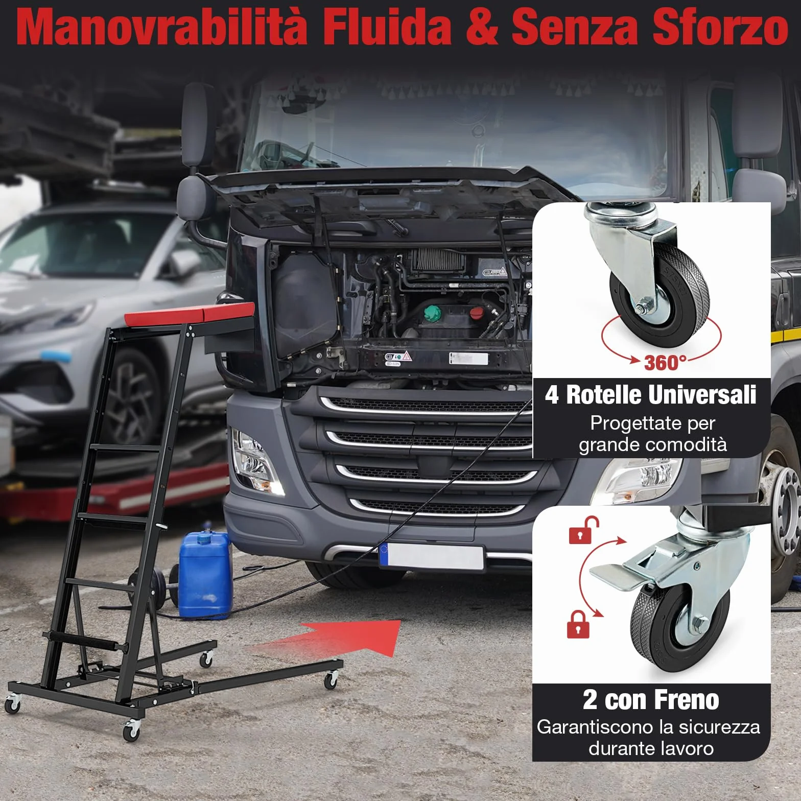 GYMAX Creeper Superiore Automobilistico z Regulowaną Wysokością 5-Poziomową, Kątem 3-Biegowym, 4 Kołami, Składany do Garażu