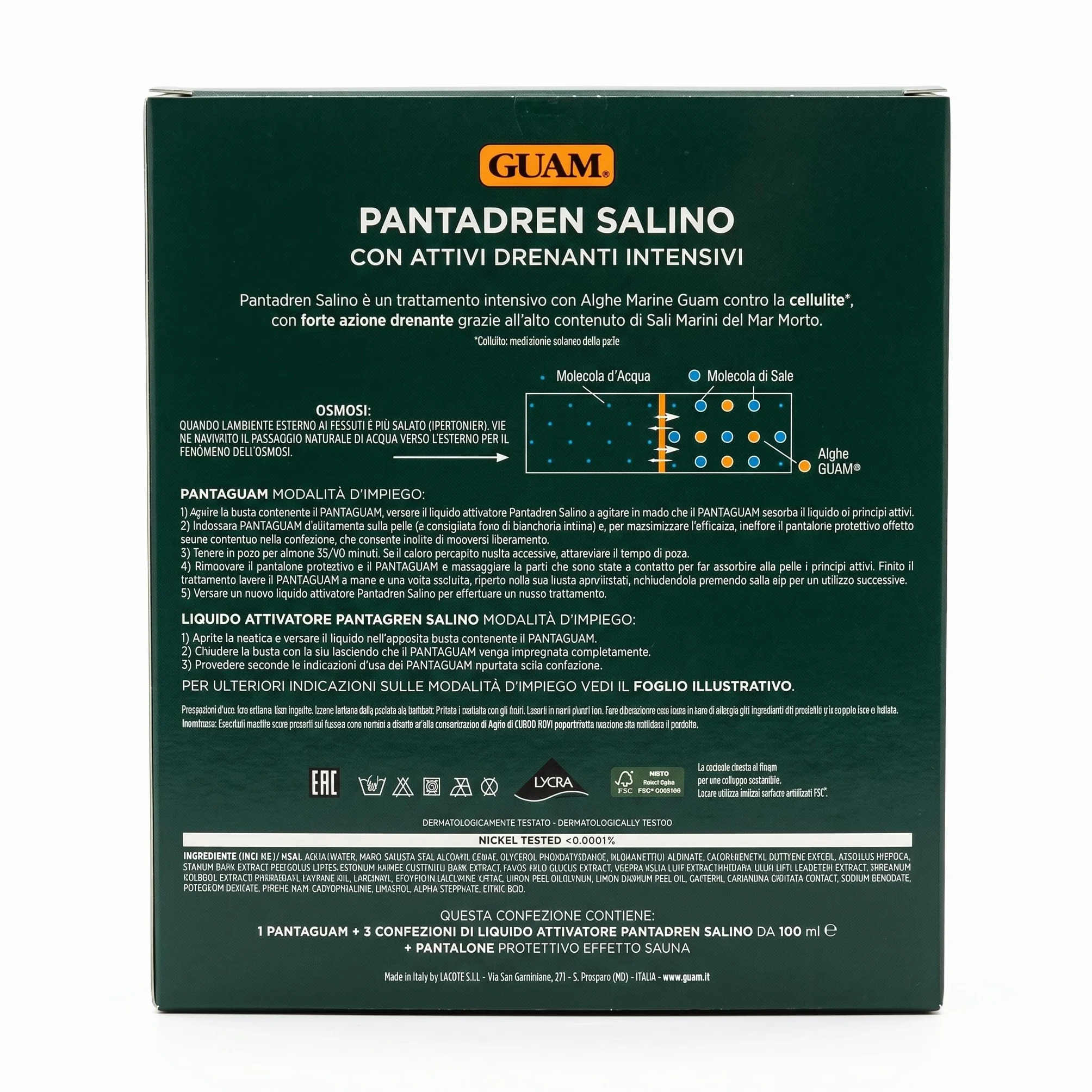 Guam Pantadren Salino 3 trattamenti completi con PantaGuam riutilizzabile + liquido attivatore 100 ml + pantalone protettivo effetto sauna