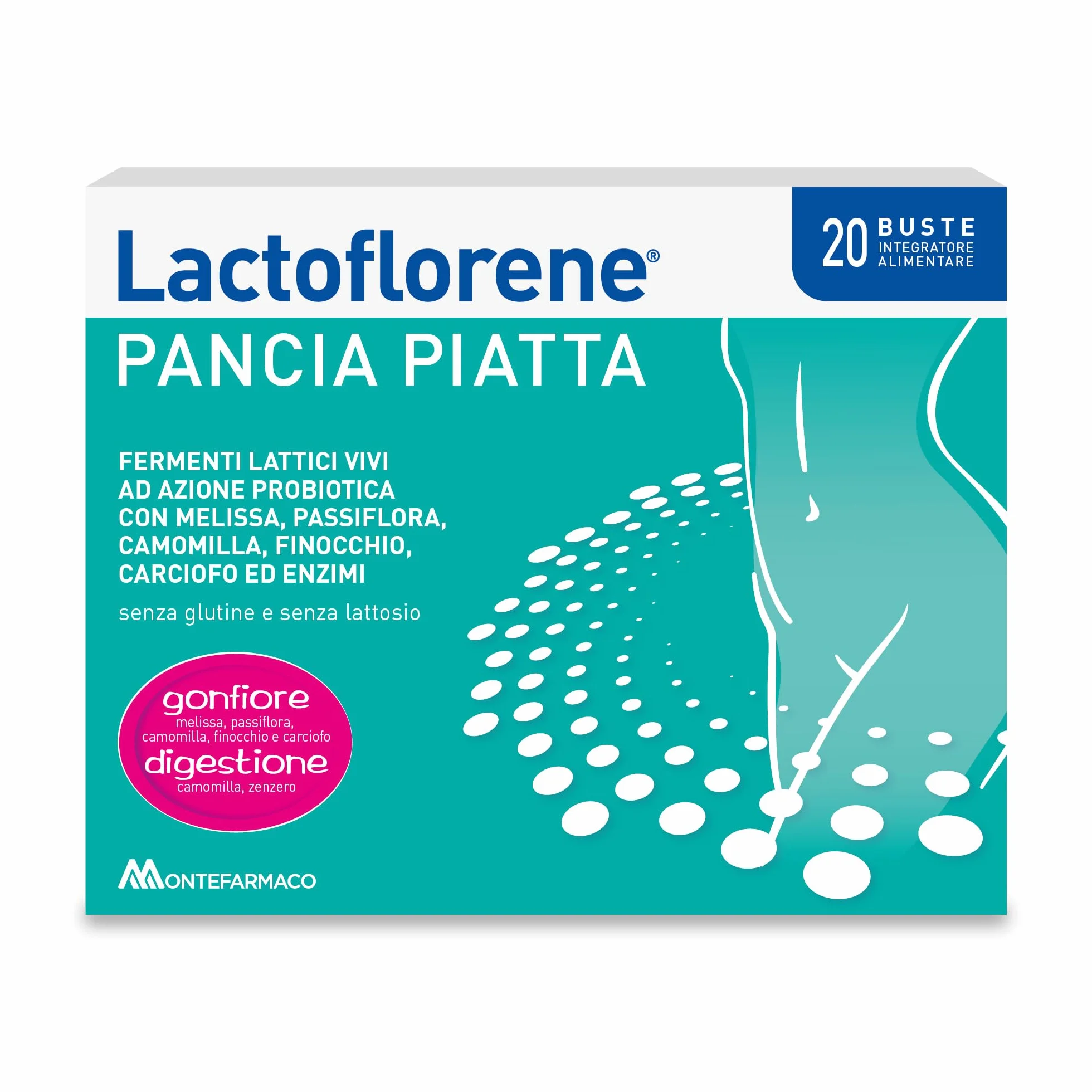 Lactoflorene Pancia Piatta Fermenti Lattici Probiotici Senza Glutine Senza Lattosio Integratore 20 Bustine