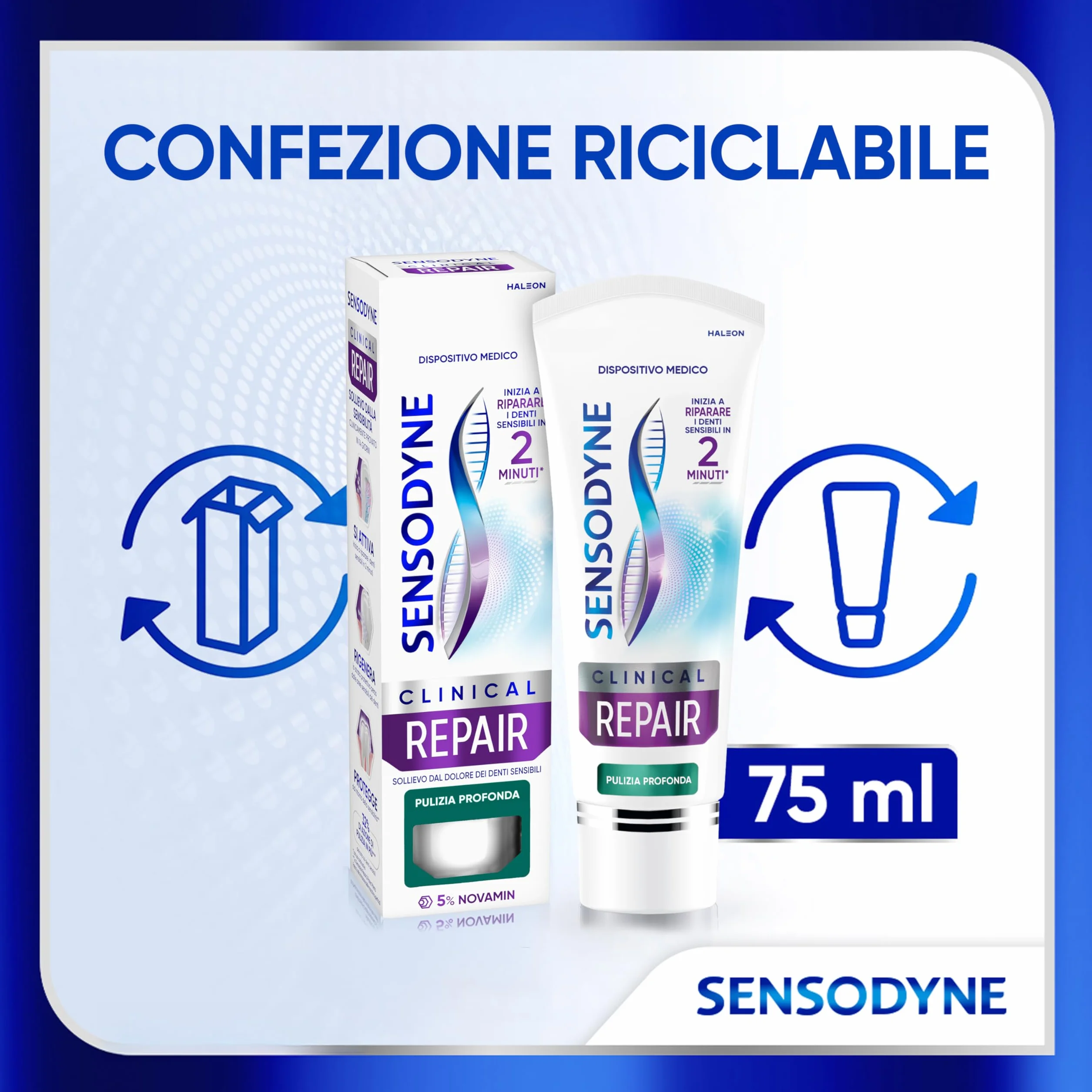 Sensodyne Clinical Repair Pulizia Profonda Dentifricio Denti Sensibili 75ml