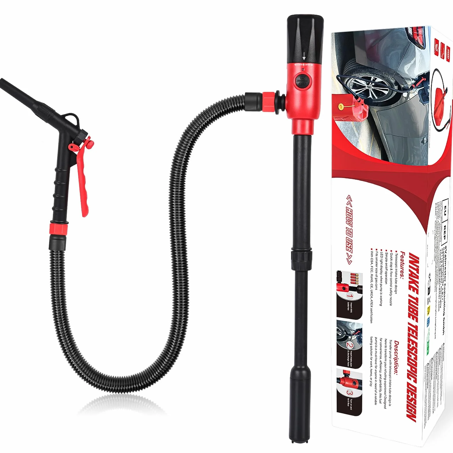 Pompa del carburante elettrica, innhom 3.2 GPM (12 L/min) a batteria, pompa a trasferimento liquido per benzina e diesel, pompa a sifone portatile con tubo e controllo del flusso