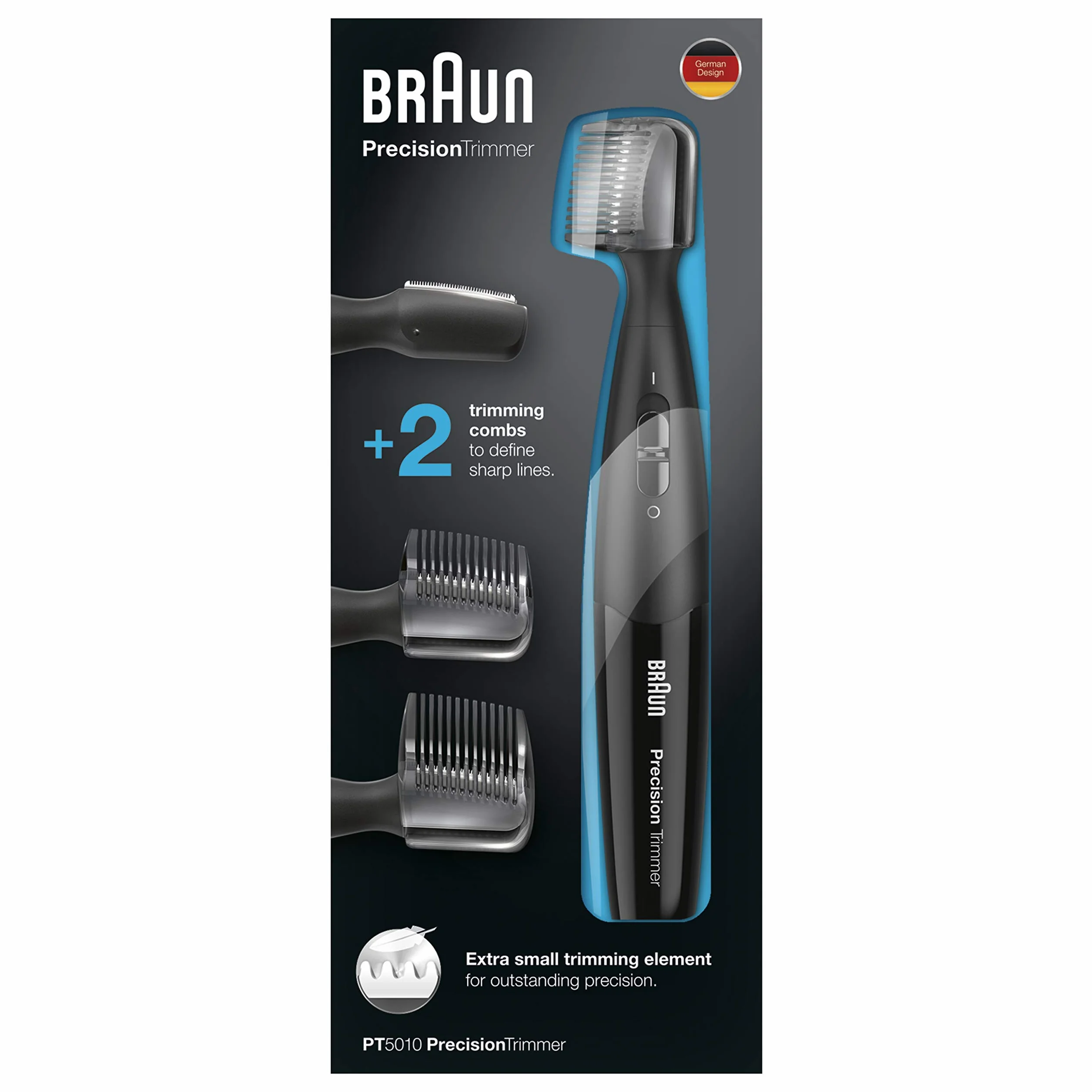 Braun PT5010 Precision Trimmer, RIFINITORE BARBA, 2 Pettini, Senza Fili, Nero e Blu