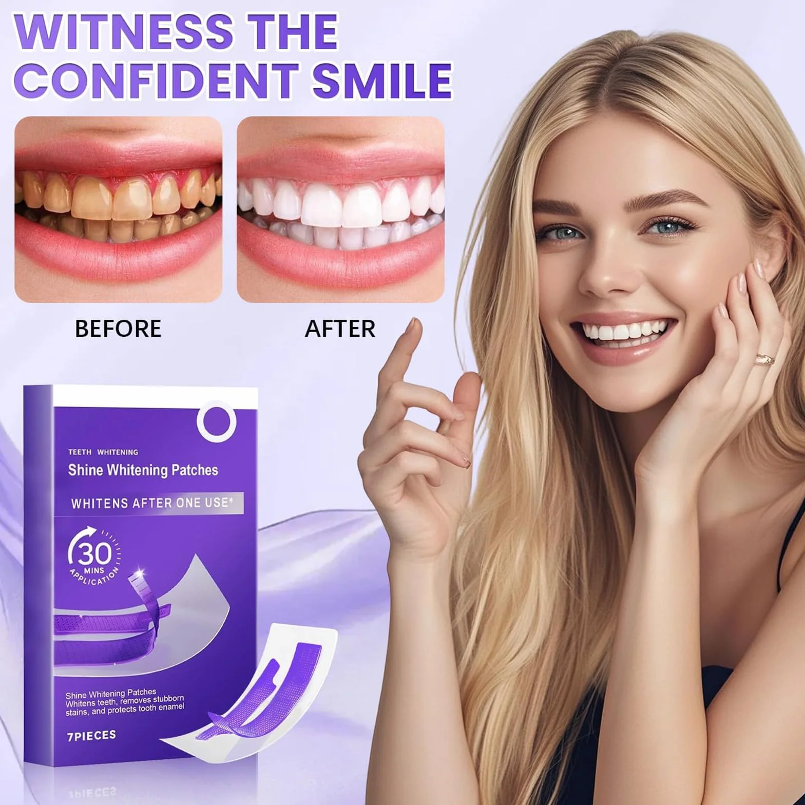 Strisce Sbiancanti Viola 7 Trattamenti Sicuro per lo Smalto Dentale Senza Sensibilità