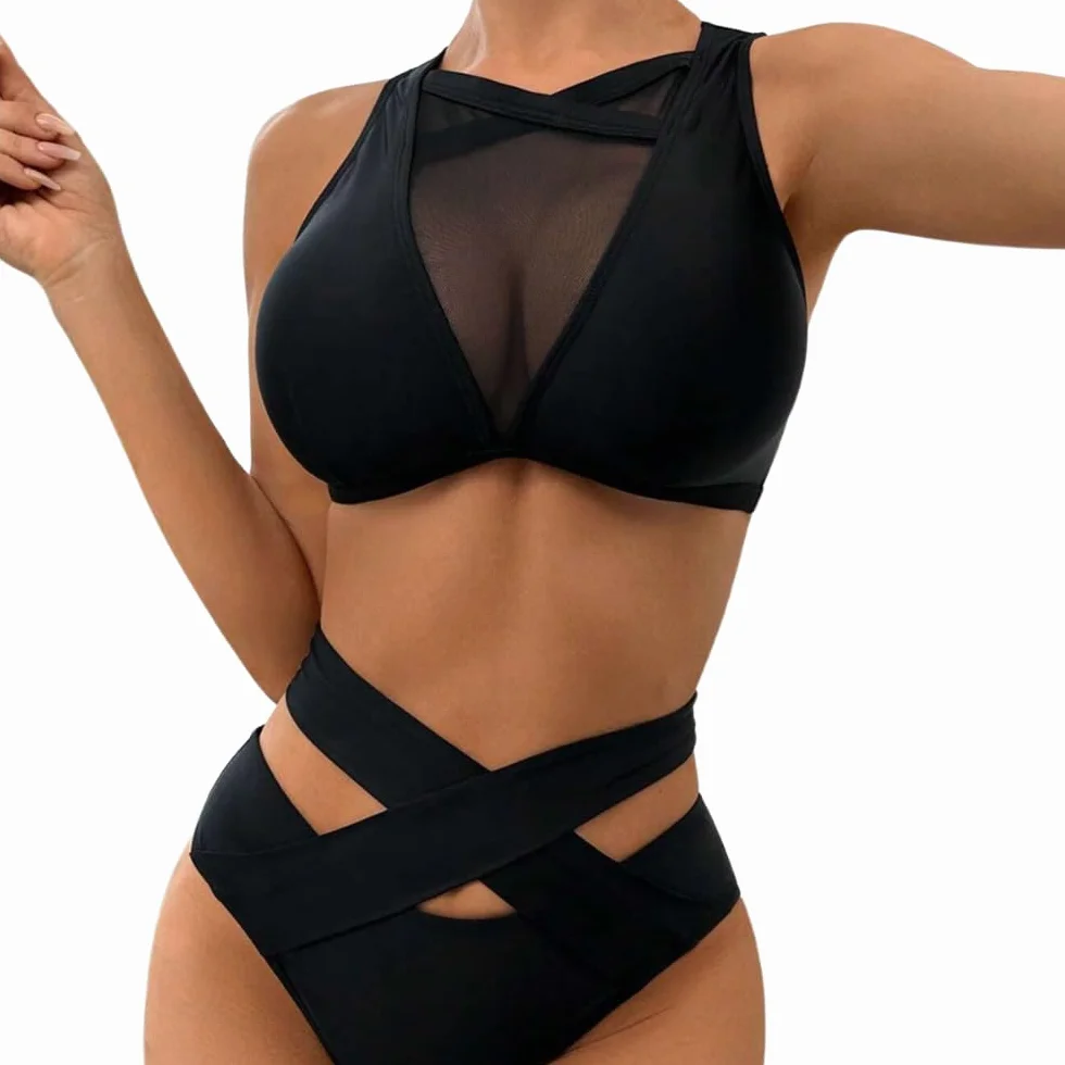 Set di Pole Dance Nero con Dettagli Trasparenza