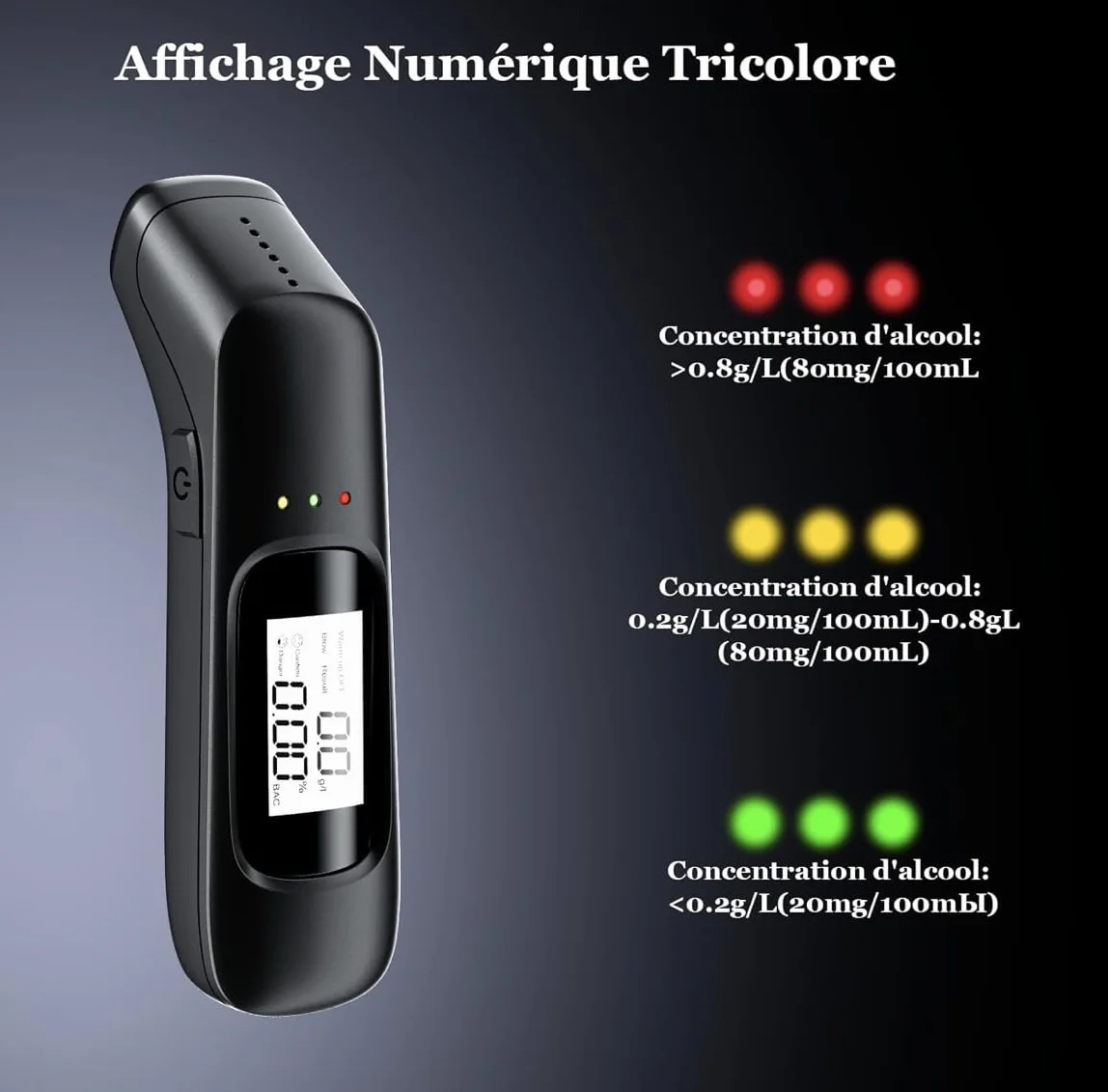 Generico Etilometro Portatile Certificato, Alcol Test con Display LCD Carica USB Etilometro Portatile Professionale ad Alta sensibilita, precisione di Grado, per Uso Domestico e Feste.
