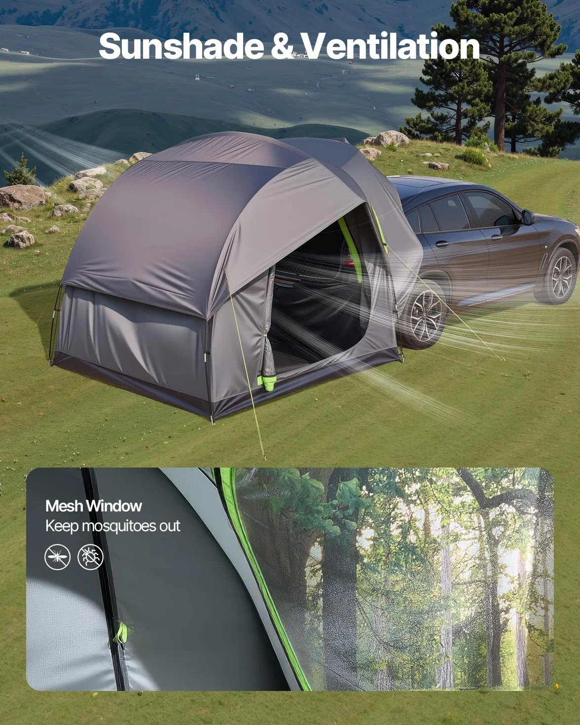 VEVOR Tenda da Campeggio per Auto SUV 240 x 240 x 215 cm Impermeabile PU2000 Design a Doppio Strato 5-8 Persone