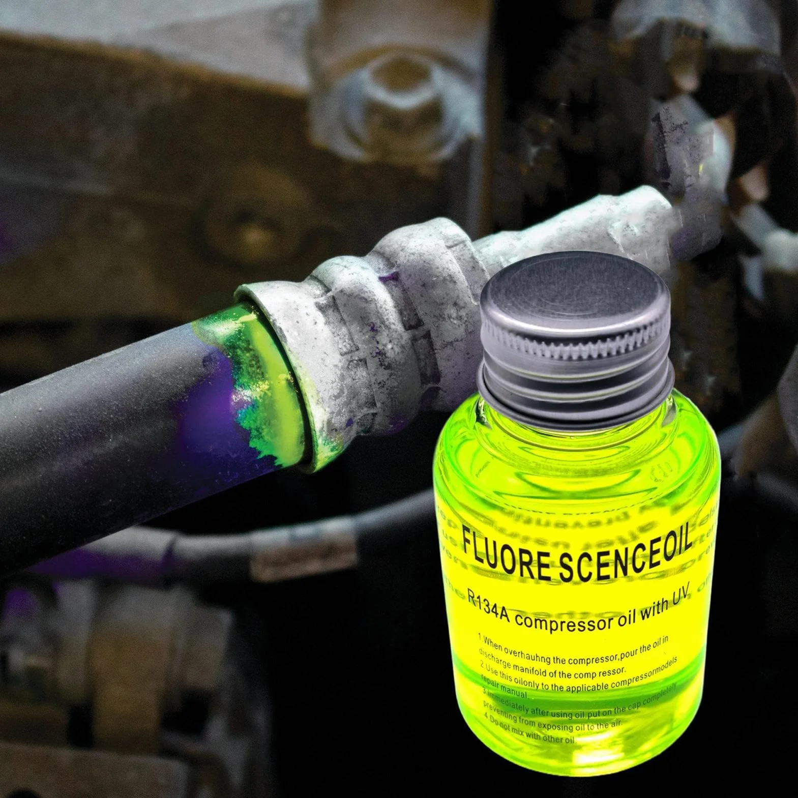 Olio per la rilevazione di perdite del climatizzatore - Tracciante UV fluorescente per linea refrigerante, rilevatore di perdite a lunga durata | Agente diagnostico per impianto di climatizzazione per