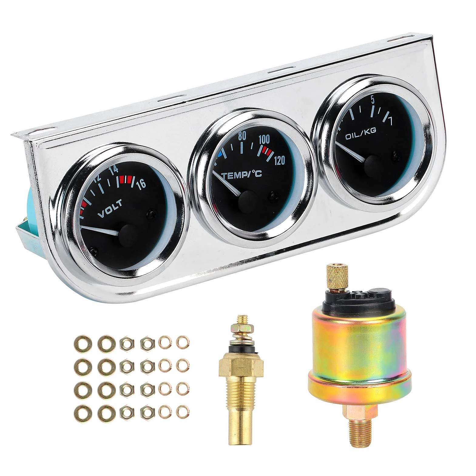 Tbest M10x1 52mm 3 in 1 Misuratore di Temperatura dell'Acqua ＋ Pressione dell'Olio ＋ Tensione Combinazione Strumento per Auto Modifica