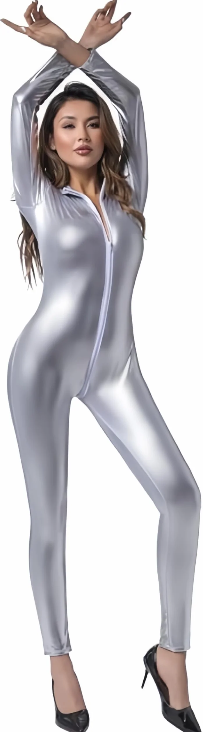 Donna Tuta Catsuit PU Bodysuit Latex Wetlook Party Clubwear Costume
