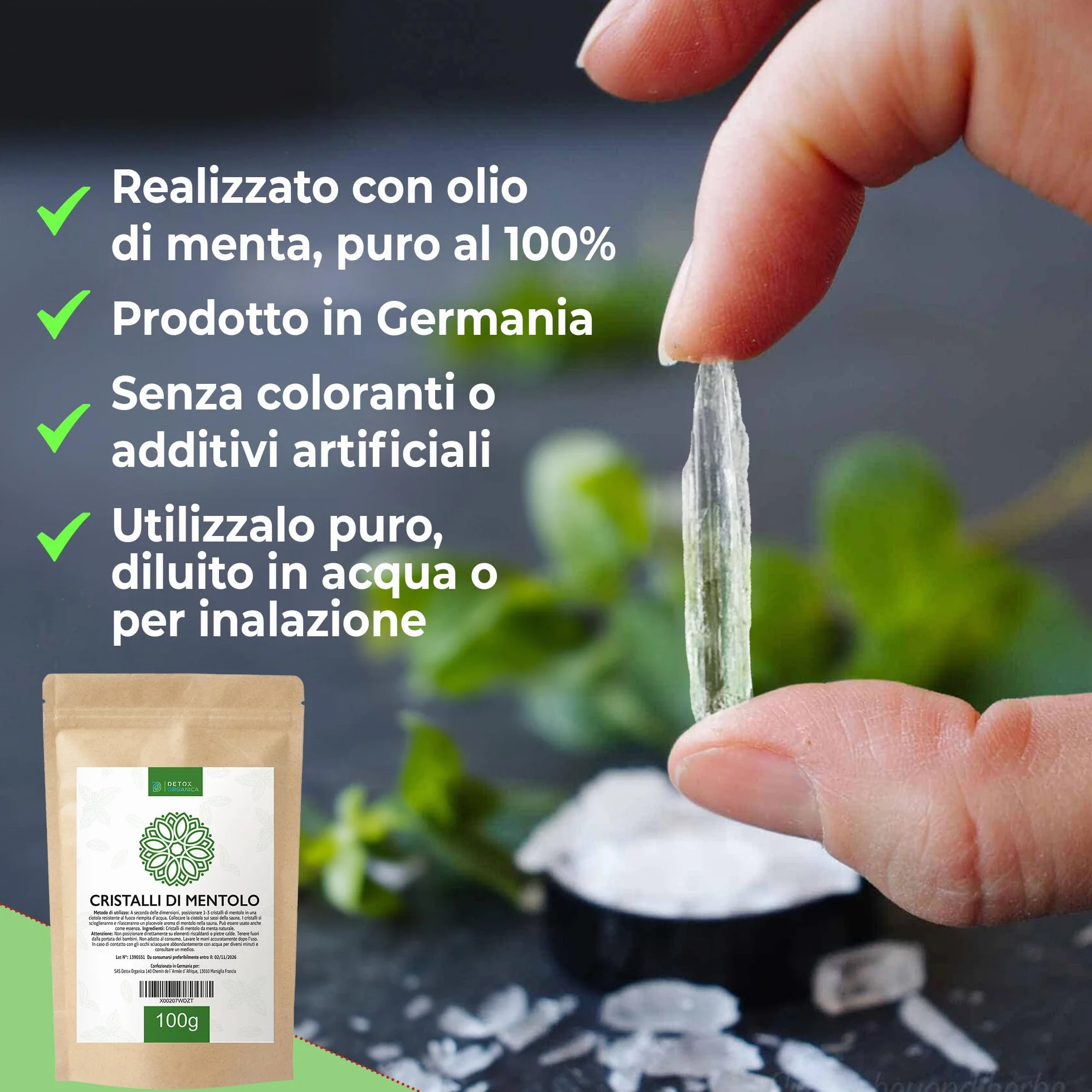 Detox Organica Cristalli di Mentolo Sauna 100 g Menta pura Accessori Per Sauna
