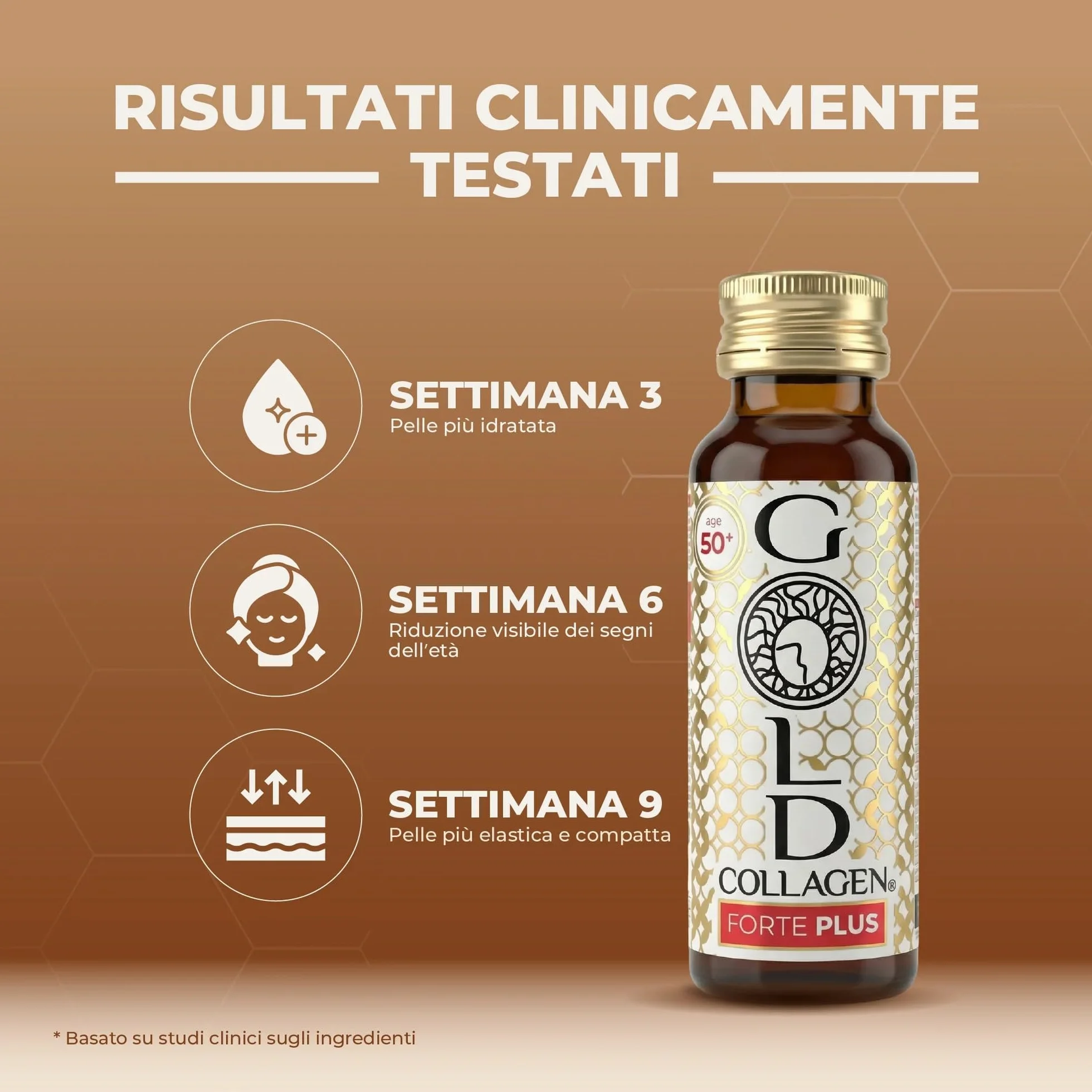 GOLD COLLAGEN New Forte Plus Collagene Integratore Antirughe con Vitamina C Antiossidante 8g Collagene Marino Acido Ialuronico Biotina 10x50ml