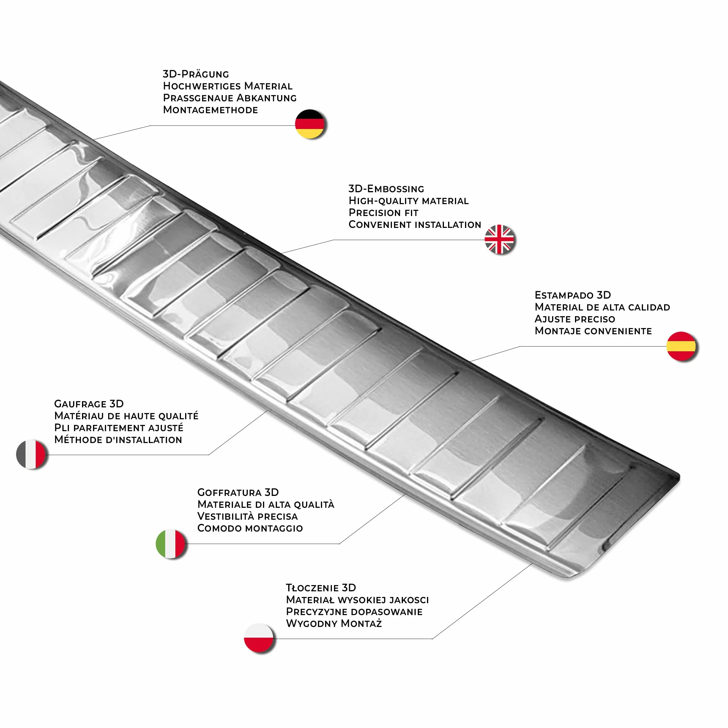 CHROMEMASTER - Accessori per Auto; Protezione paraurti Posteriore - Compatibile con Fiat Scudo dal 2022 | Acciaio inossidabile spazzolato - Protezione Paraurti Protegge la Vernice del Paraurti