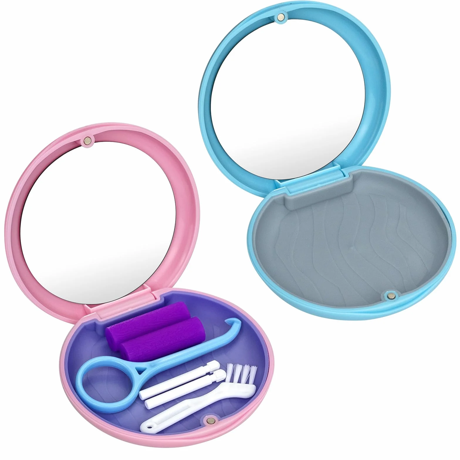 Scatola per apparecchi dentali con strumento rimozione allineatori e masticatore invisibile Rosa+Blu 2 Pezzi