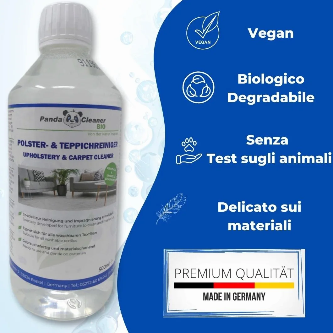 PandaCleaner Detergente biologico per tappezzeria 500 ml spray con spazzola