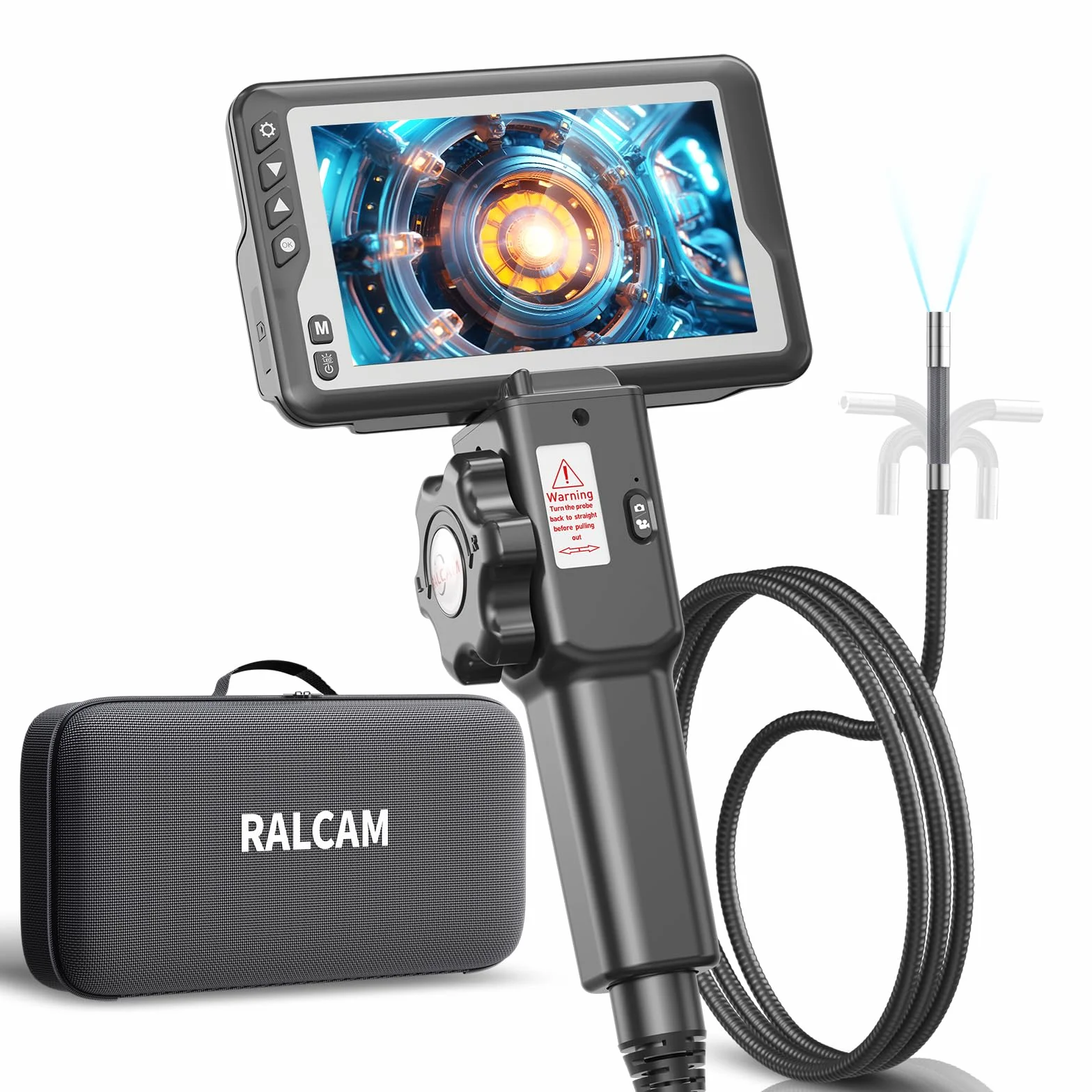 Ralcam Telecamera Endoscopica Industriale 720P HD 4,5 Pollici Schermo LCD Sonda 5,5mm Boroscopio Snake 180° 6 LED 1m Cavo Semirigido
