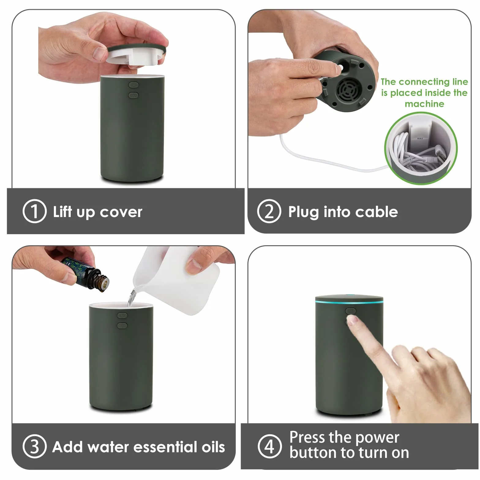 Diffusore 60ML per Auto con 4 Oli Essenziali - Umidificatore Aromaterapia USB Cool Mist Mini Portatile