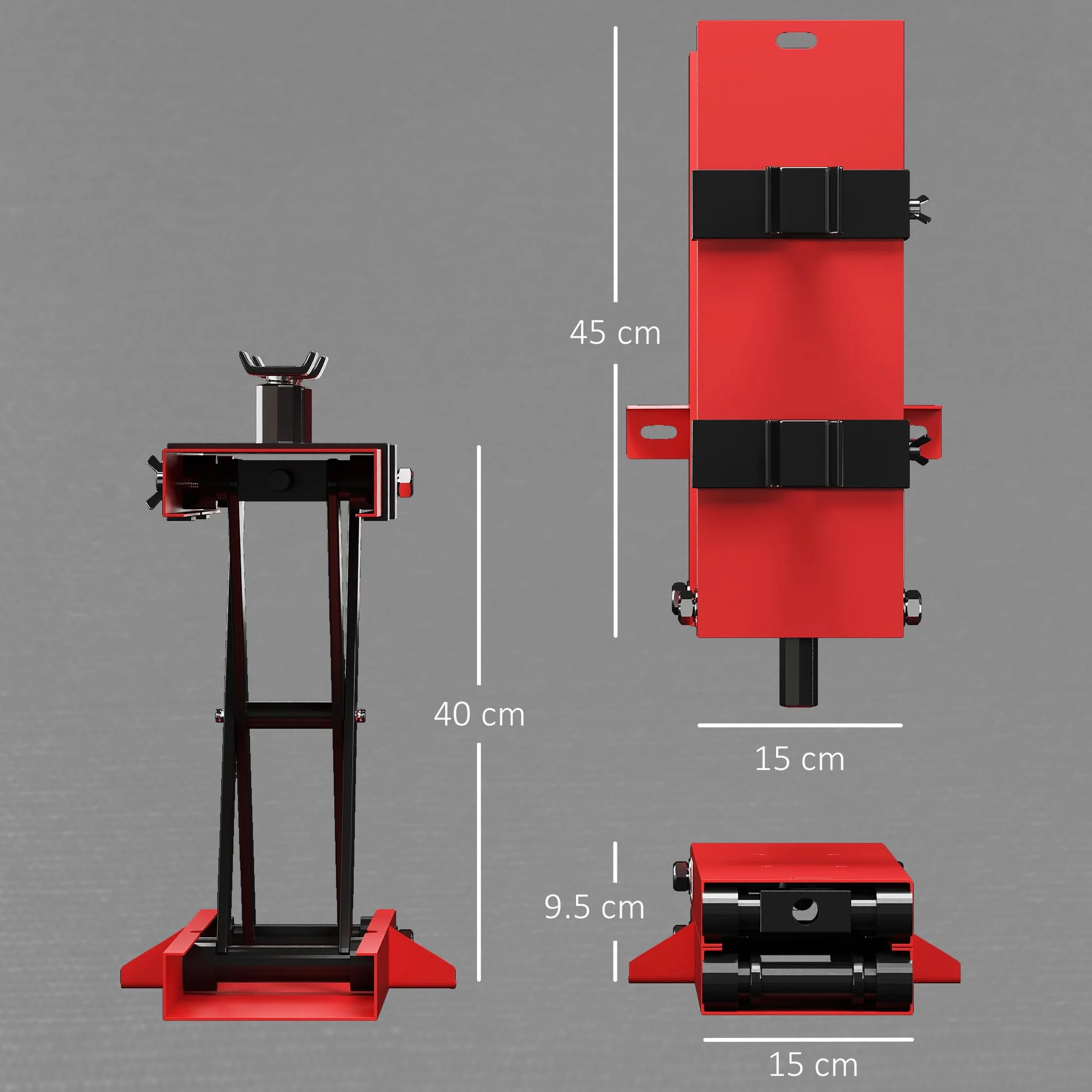HOMCOM Sollevatore Moto in Acciaio Max 500kg, Cavalletto Alzamoto Pieghevole con Altezza Regolabile 9.5-40 cm e Manovella, Piattaforma da 45x15 cm, Rosso