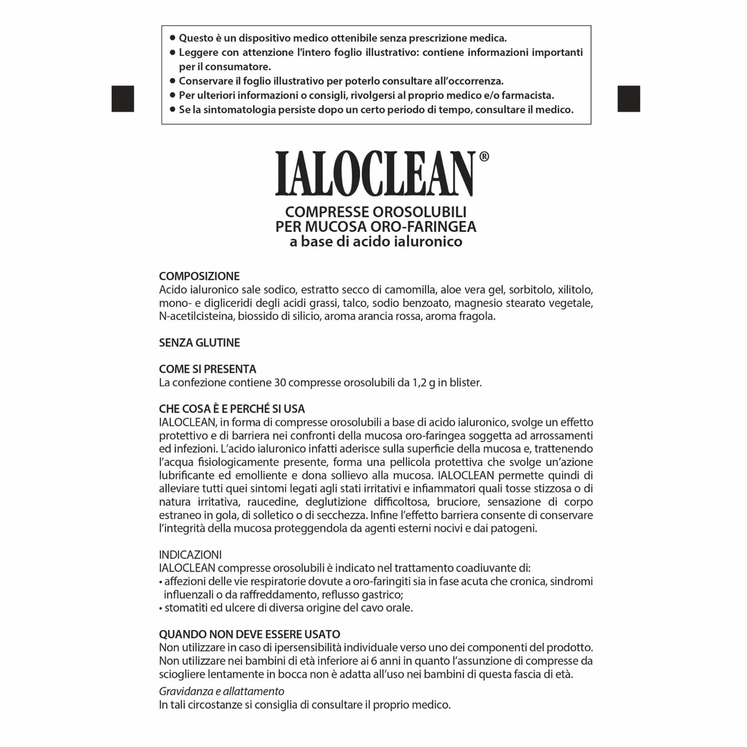 FARMA-DERMA Ialoclean Compresse Oro-Faringea Acido Ialuronico Lubrificante Emolliente Protettiva