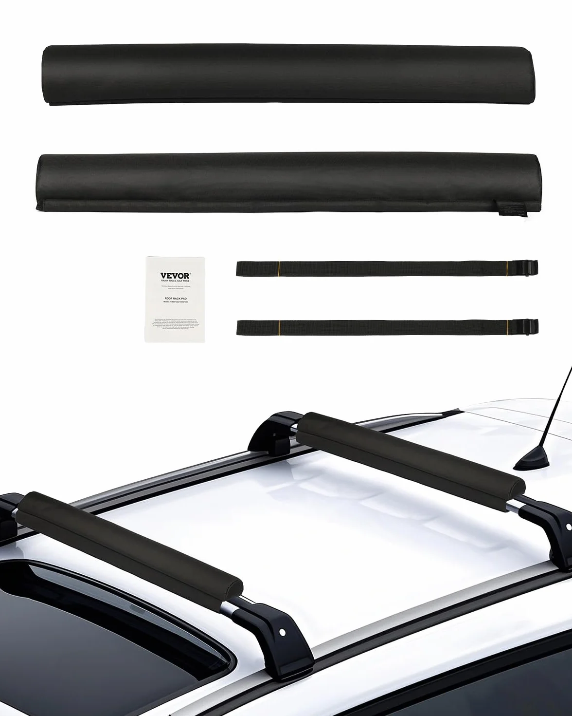 VEVOR Cuscinetti Morbidi per Portapacchi da Tetto, Cuscinetto Universale per Portapacchi per Auto 711,2 mm, Carico 40 kg con 2 Cinghie di Fissaggio e Velcro, Portapacchi per SUP, Canoa, Snowboard