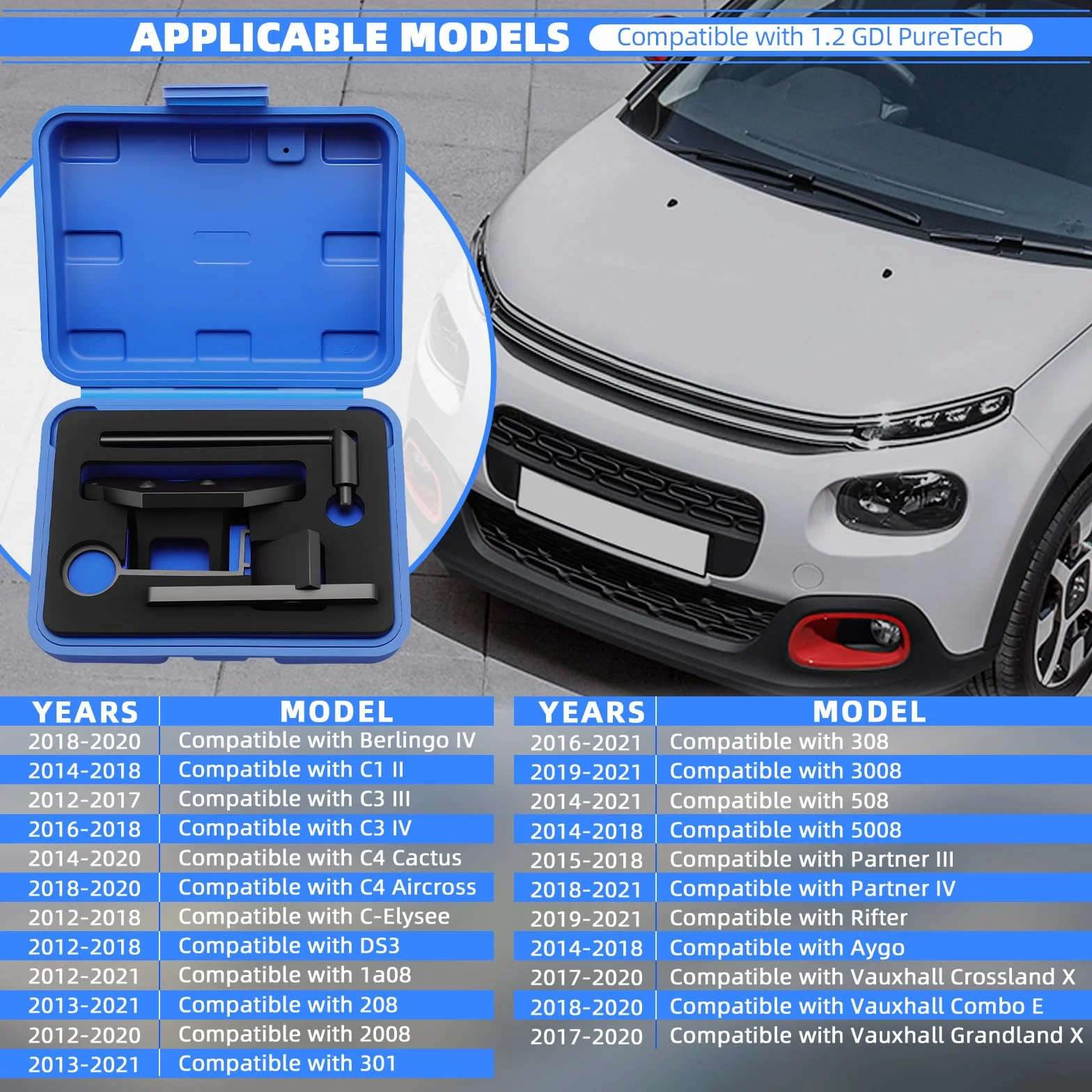 Kit di Allineamento Distribuzione PSA 1.2 Puretech, Strumento Professionale con Pignone di Allineamento, Controllo della Cinghia Compatibile con Peugeot Opel 1.2L Turbo Per Berlingo, C1, C3 Aircross