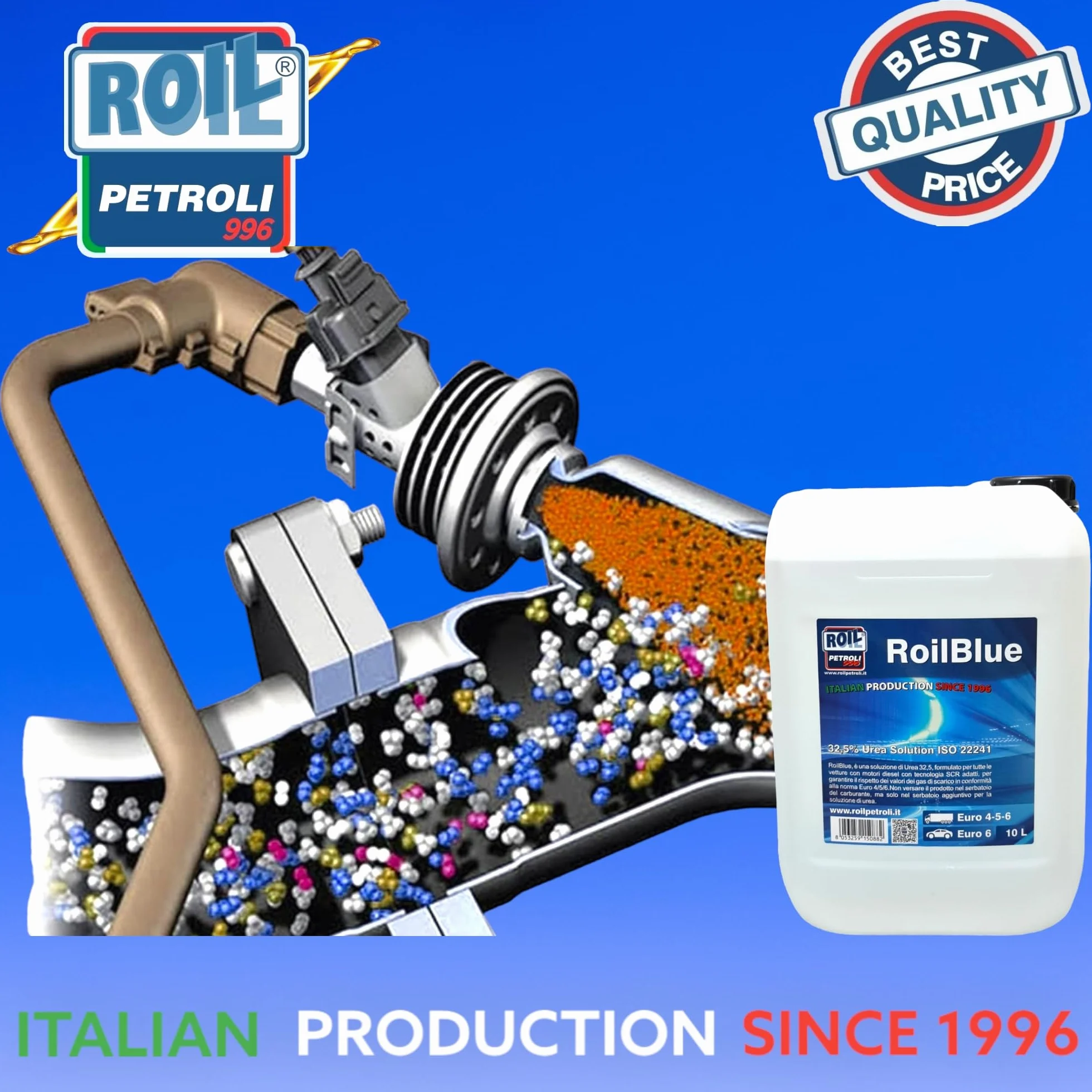 ROILBLUE AdBlue UREA 32.5 Euro 6 Additivo per Motori Diesel 10 Litri ISO 22241 Tanica con Imbuto