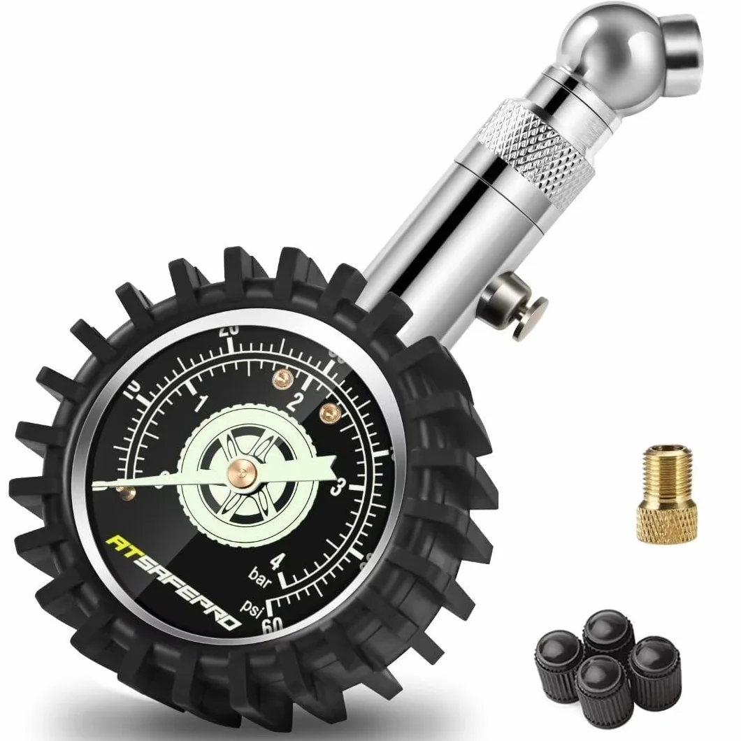 ATsafepro Manometro Pressione Gomme 4 bar 60psi ANSI B40.1 2" preciso per moto auto camion