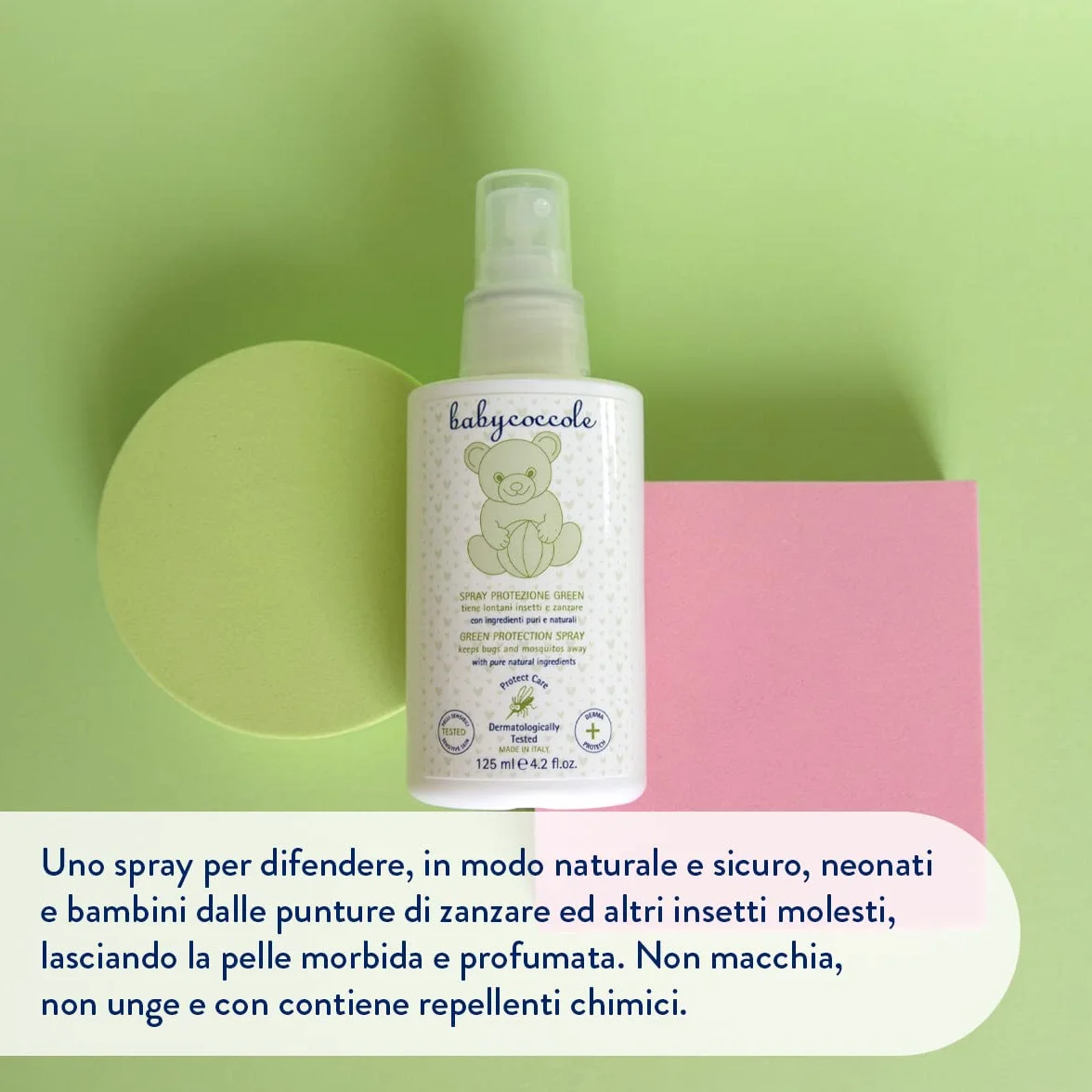 Babycoccole Spray Protezione Zanzare e Insetti Green 125 ml Repellente per Bambini con Olio di Timo