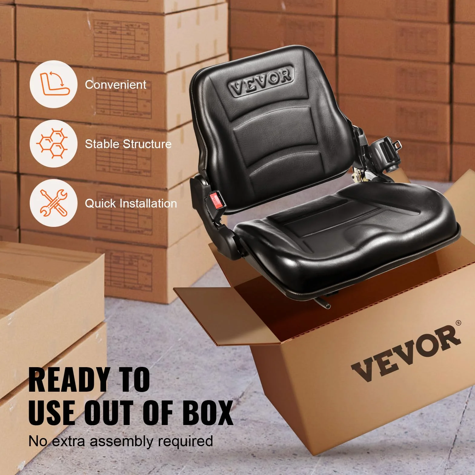 VEVOR Sedile per Carrello Elevatore Trattore Coprisedile Pieghevole per Trattore Schienale Angolo Regolabile 0-110° Fessura Estesa 160-340mm Sedile con Cintura di Sicurezza per Caricatore Escavatore