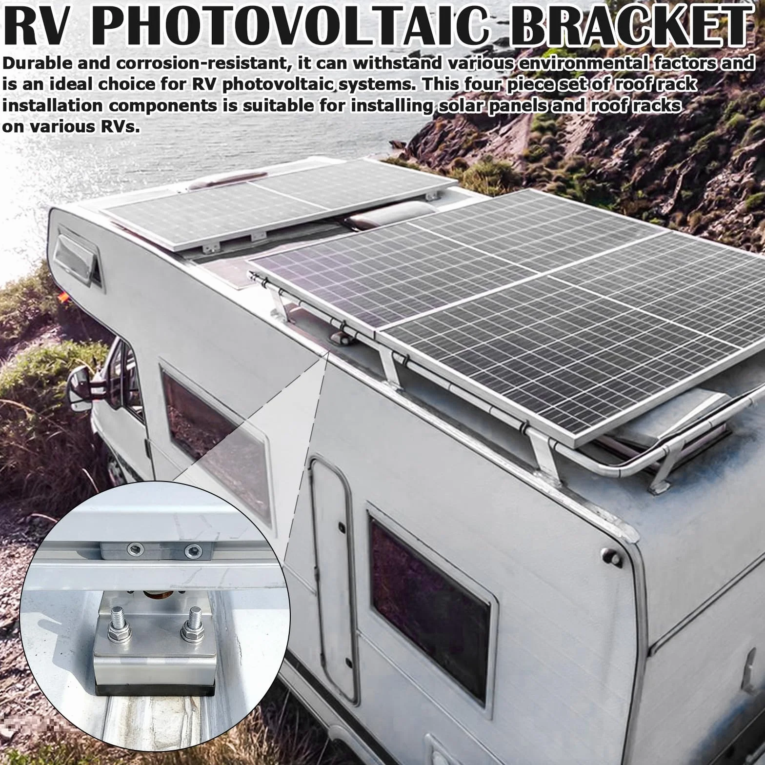 Set di 4 supporti per barre portatutto: in acciaio inox ad alte prestazioni, kit di montaggio per camper, impianti fotovoltaici