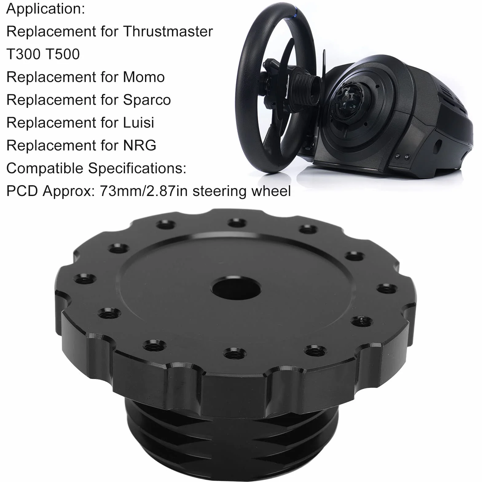 Adattatore per Volante in Lega di Alluminio Nero per T300 T500 PCD 73mm