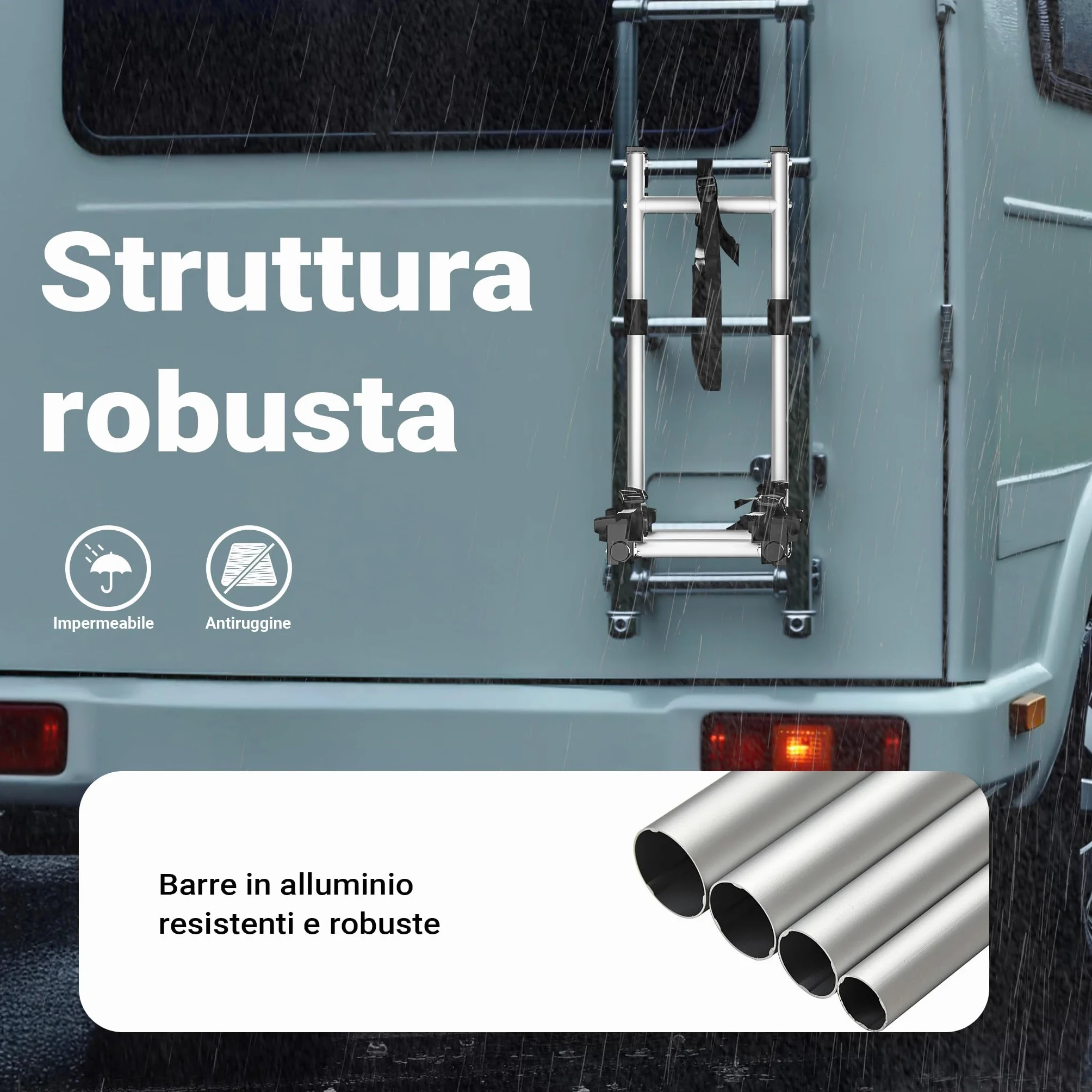 Wiltec Portabici camper per 2 biciclette, portabiciclette da montare alla scaletta, portata fino a 30 kg, in alluminio robusto, universale