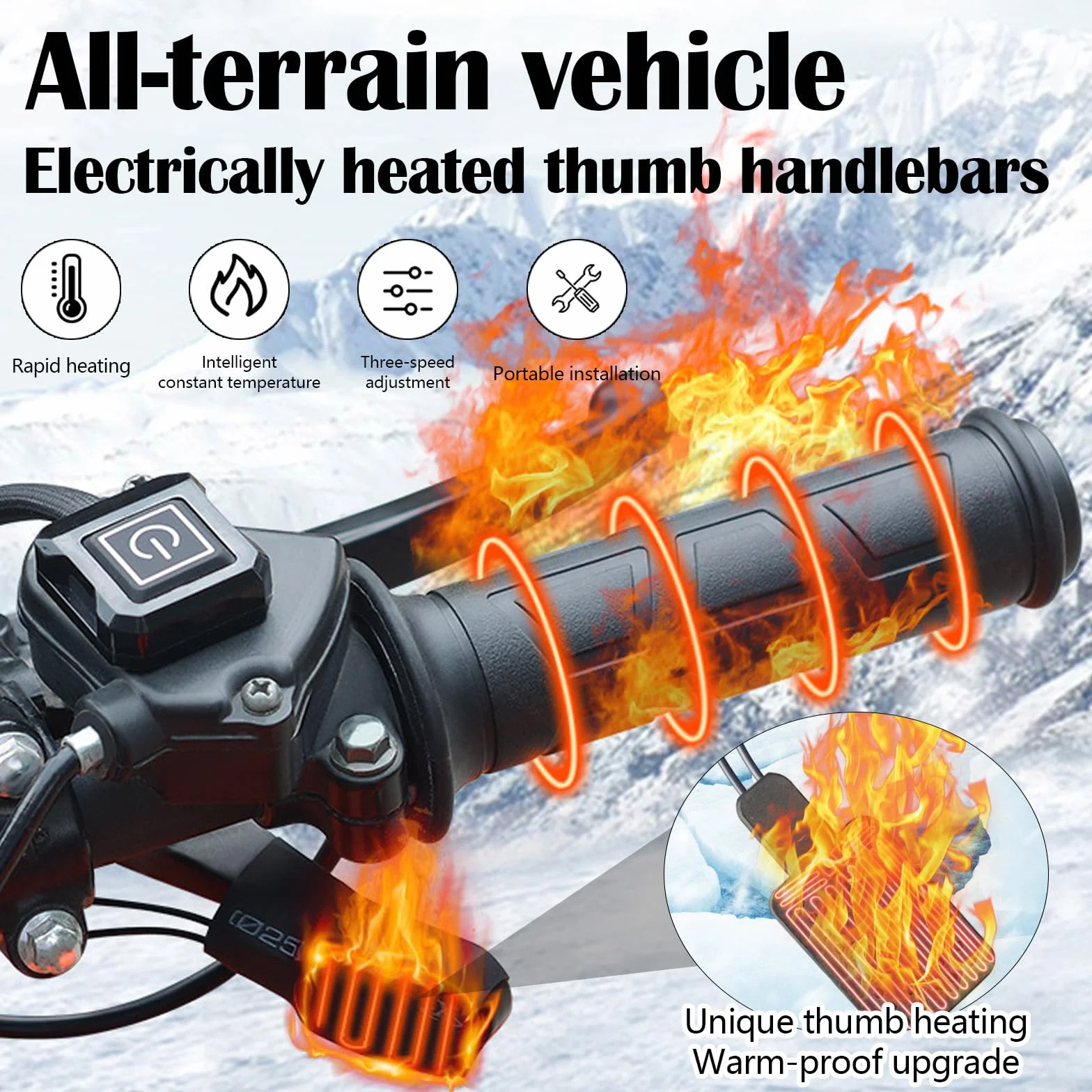 Manopole Riscaldate ATV da 12 V, Overgrip Riscaldato Per Moto Regolabile A 3 Livelli, Impermeabili Con Controllo Intelligente Della Temperatura