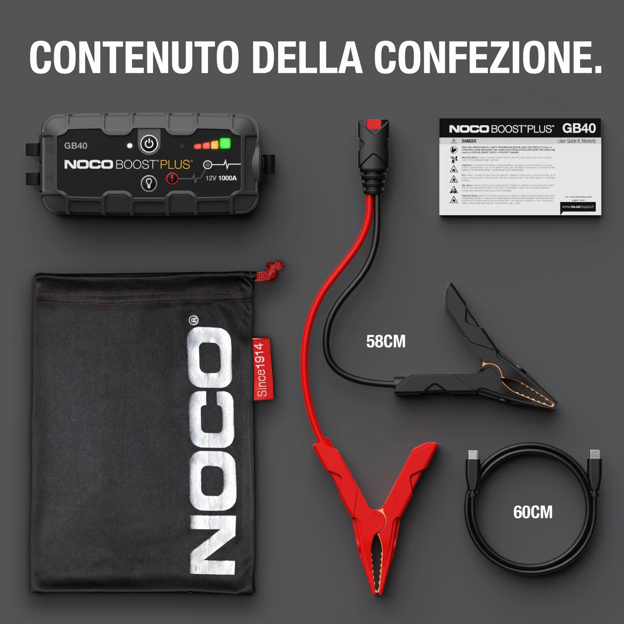 NOCO Boost GB40: Avviatore di Emergenza UltraSafe 1000A – Booster Batteria al Litio 12V, Caricabatteria Portatile Power Bank e Cavi Avviamento – Per Motori Benzina fino a 6.0L e Diesel fino a 3.0L