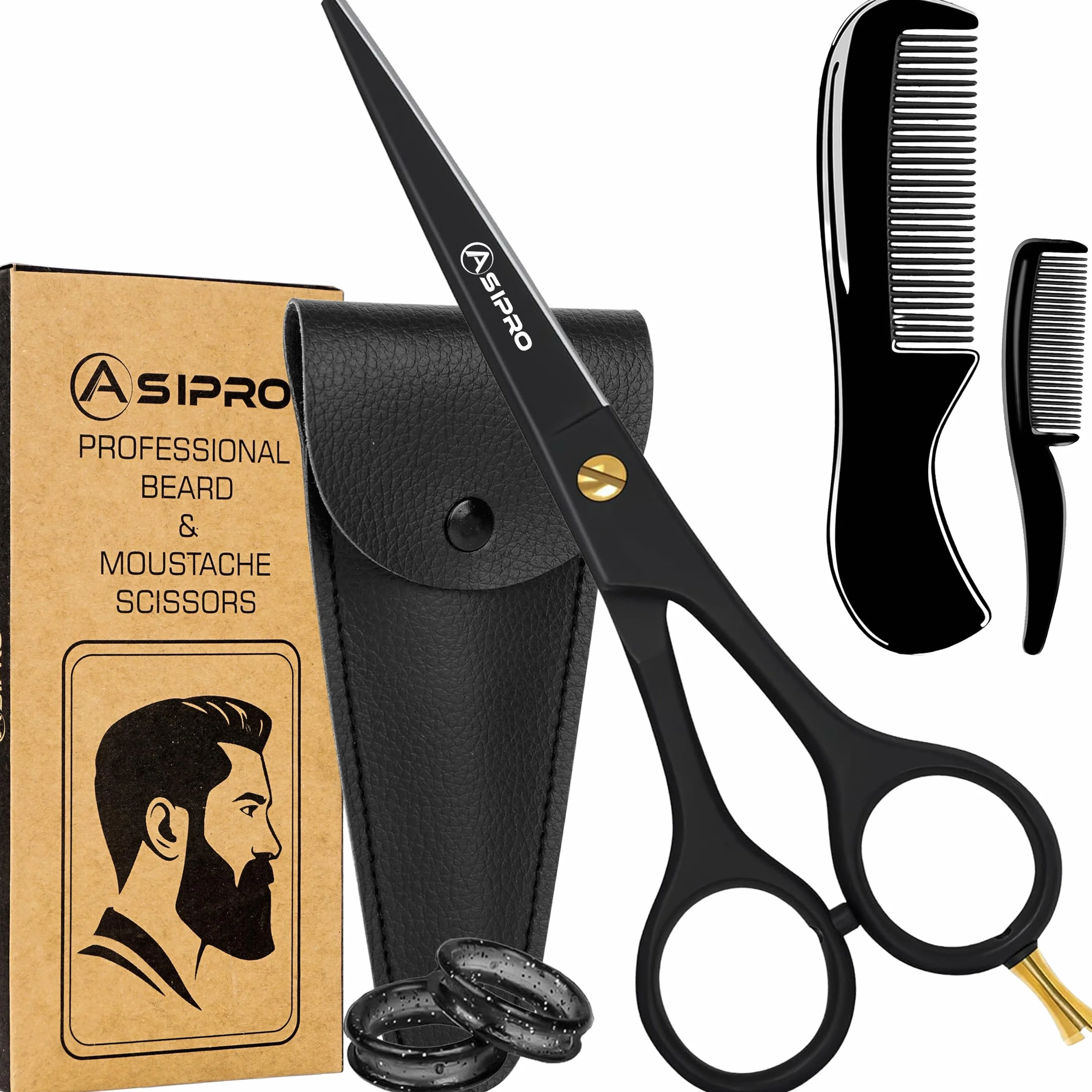Forbici Barba e Baffi Professionali 5" 12.7cm Kit Barba con Pettine e Astuccio