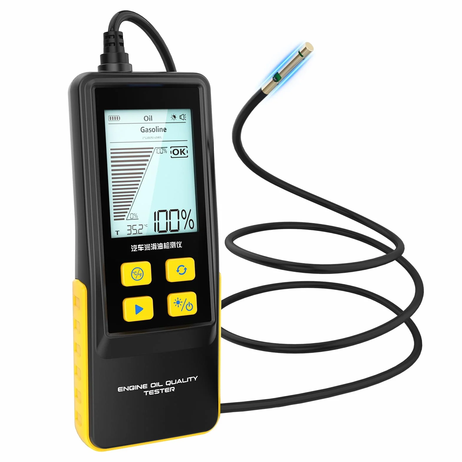 Tester per Olio Motore, Tester per la Qualità dell'olio Motore a Benzina e Diesel, con Sonda ad Alta Precisione, Rilevatore di Trasmittanza e Temperatura