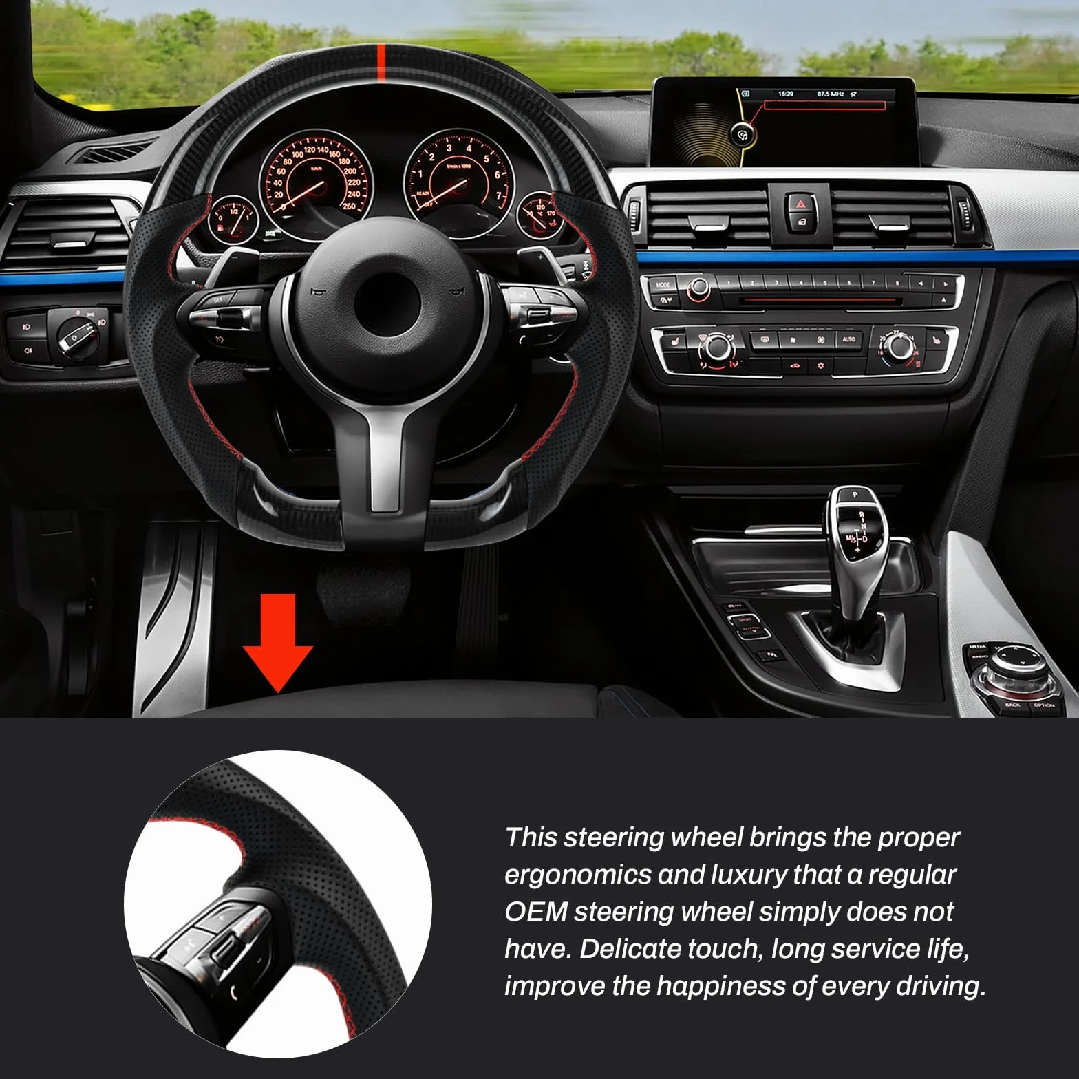 Volante artigianale in vera fibra di carbonio per BMW M Sport M3 F20 F22 F30 F31 F87 M2 F82 F83 F15