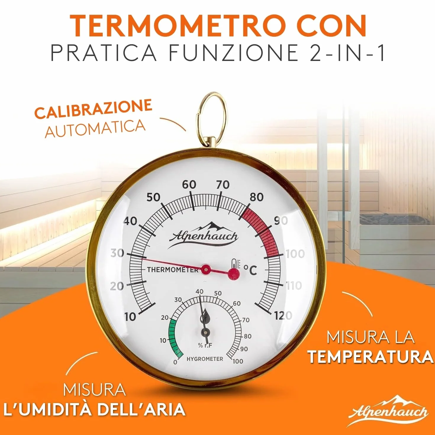 ALPENHAUCH Secchio per sauna con cucchiaio in legno naturale - Set accessori sauna con clessidra e termometro