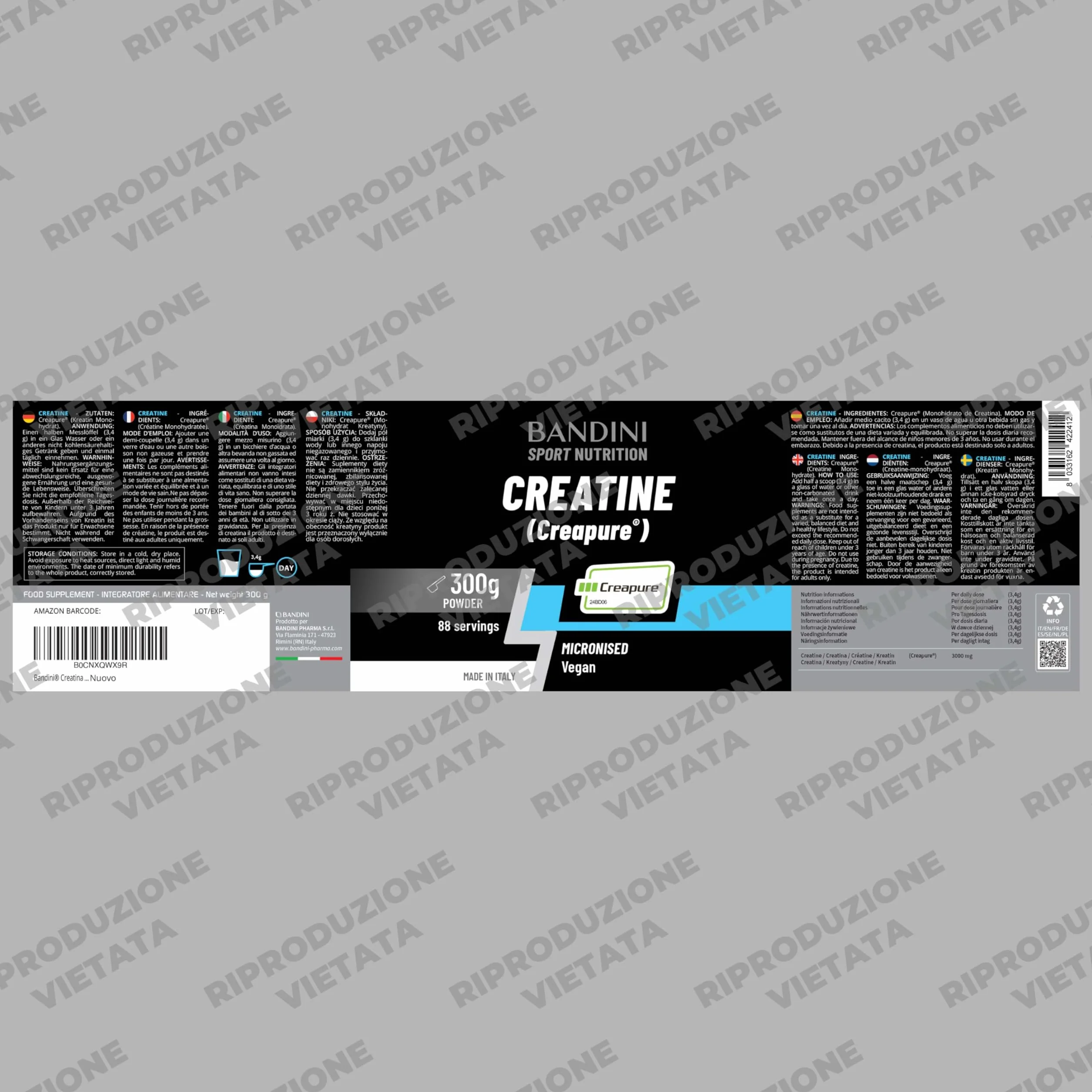 Bandini Creatina CREAPURE Monoidrata in Polvere Pura - Integratore per Sport e Pre Workout - 100% Vegan - 500g